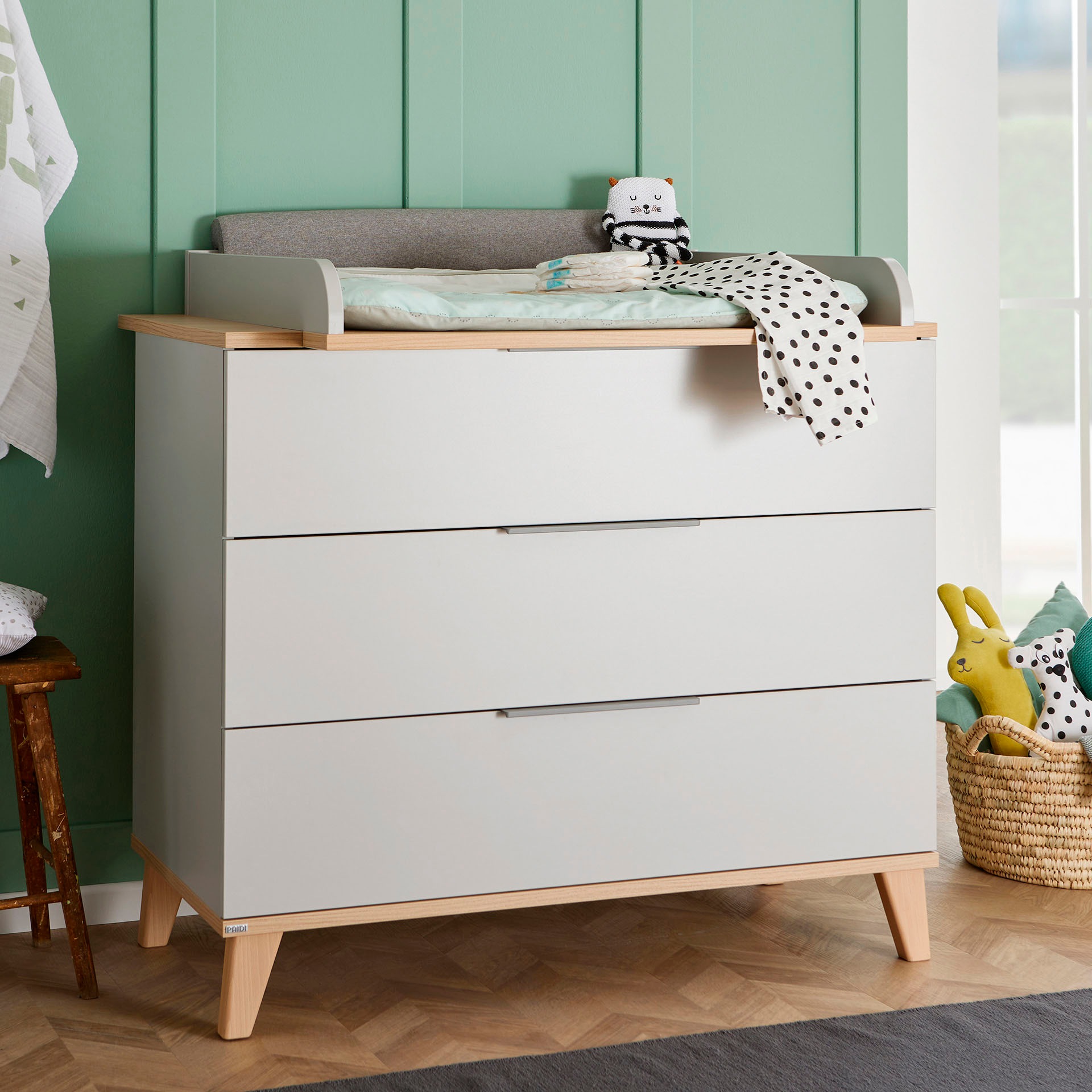PAIDI Wickelkommode "FIENE in Grau, 3 Schubladen mit Soft-Close, Vollauszug günstig online kaufen