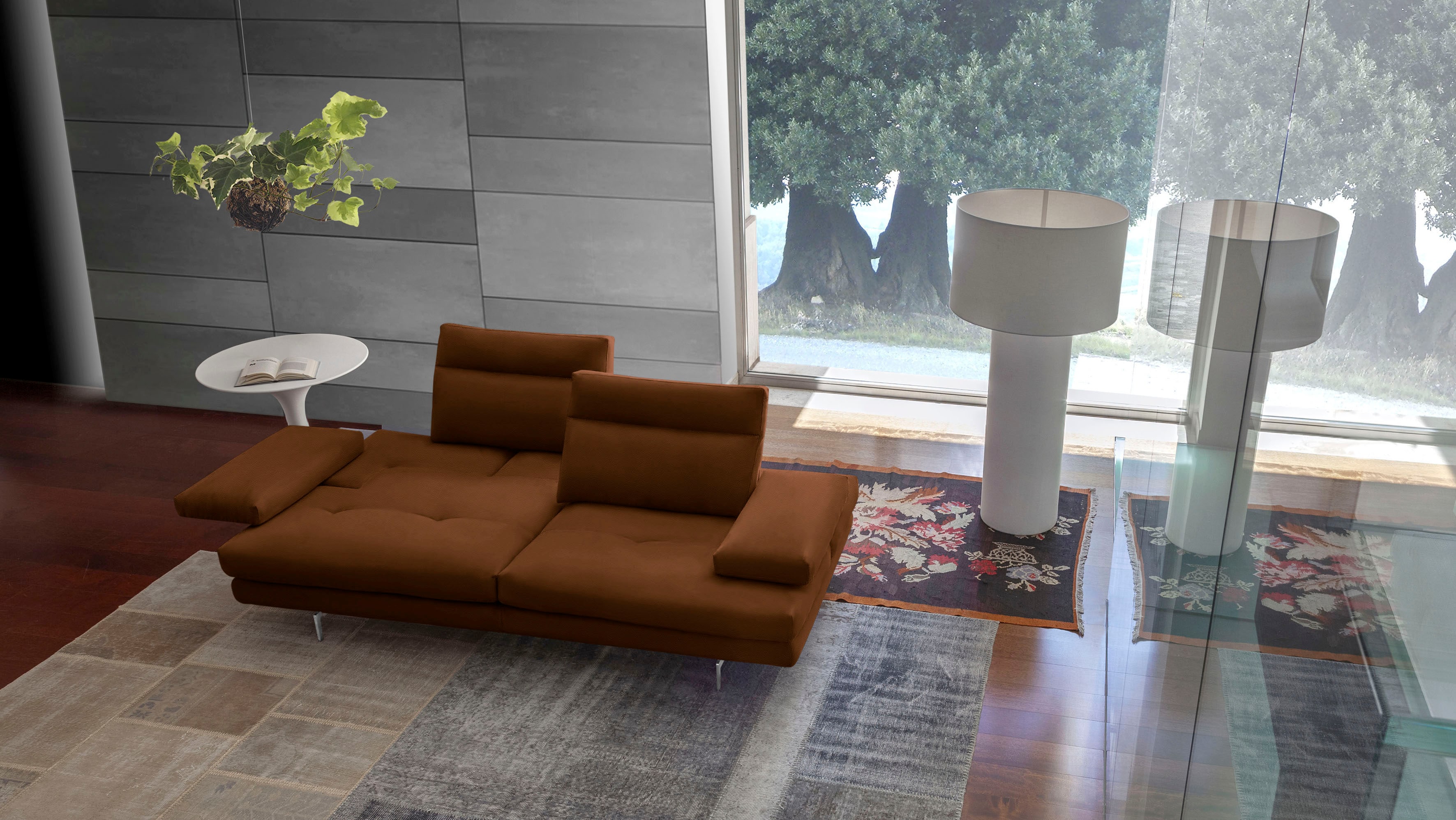 CALIA ITALIA 3-Sitzer "Toby Wing, 208 cm breit, Designsofa mit hohem Sitzkomfort" inklusive Sitztiefenverstellung, Füße in Chrom glänzend