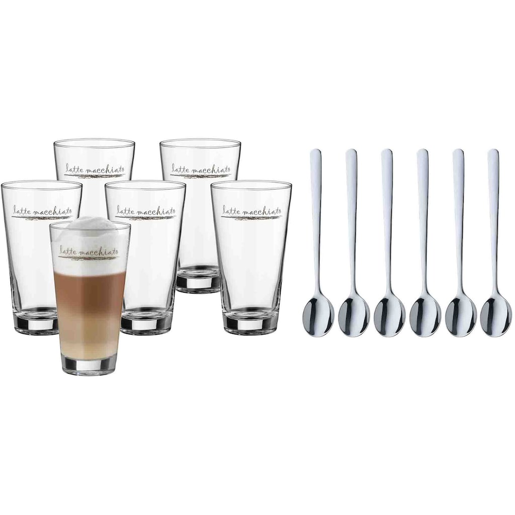 WMF Gläser-Set »Clever&More«, (Set, 12 tlg., 6x Latte Macchiato Gläser-6x Latte Macchiato Löffel), Glas stapelbar, 12-teilig