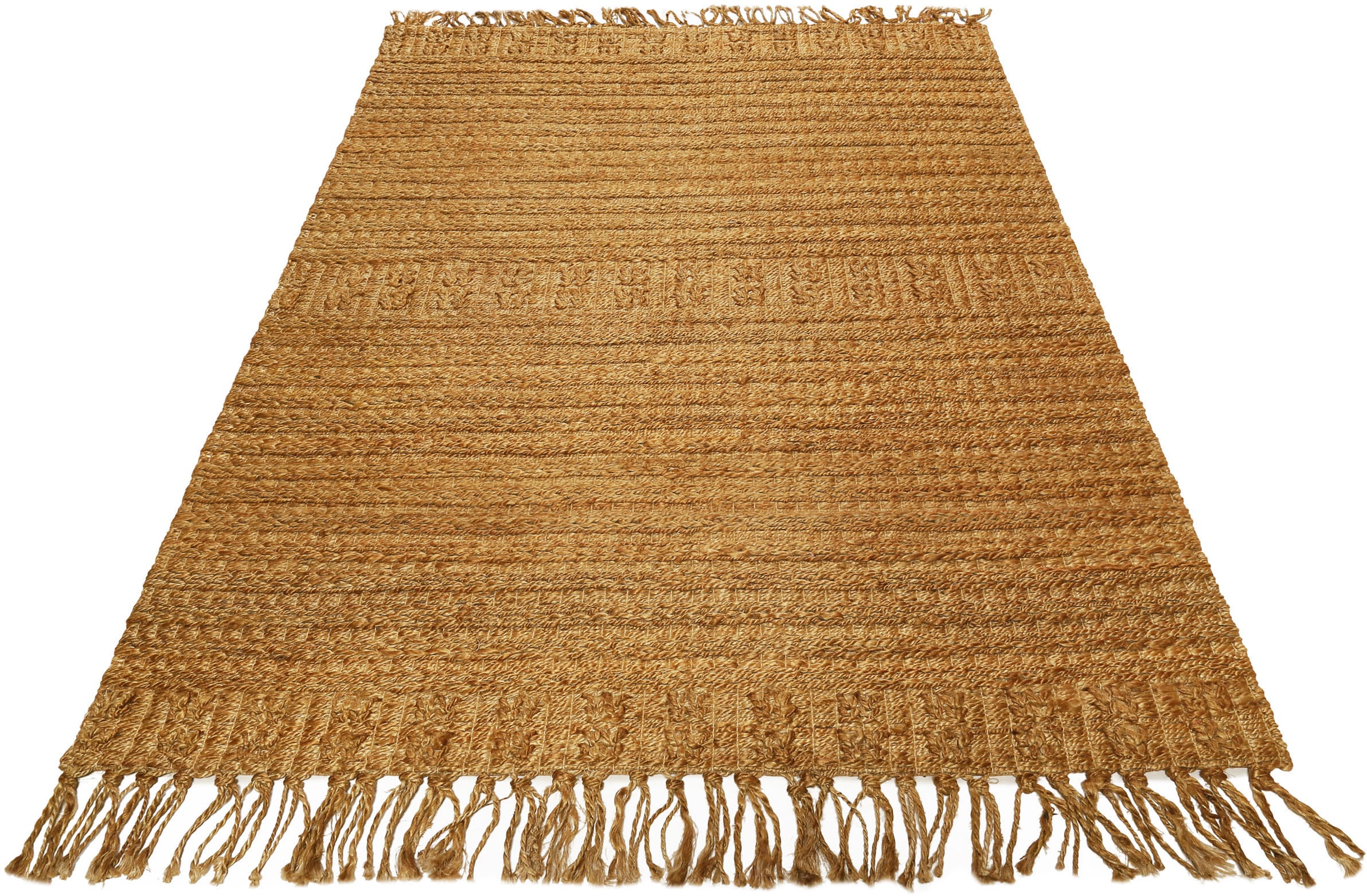 Green Looop Teppich "Marseille" rechteckig 5 mm Höhe handgewebter Juteteppich, 100 % Naturfaser, mit Fransen, Wohnzimmer