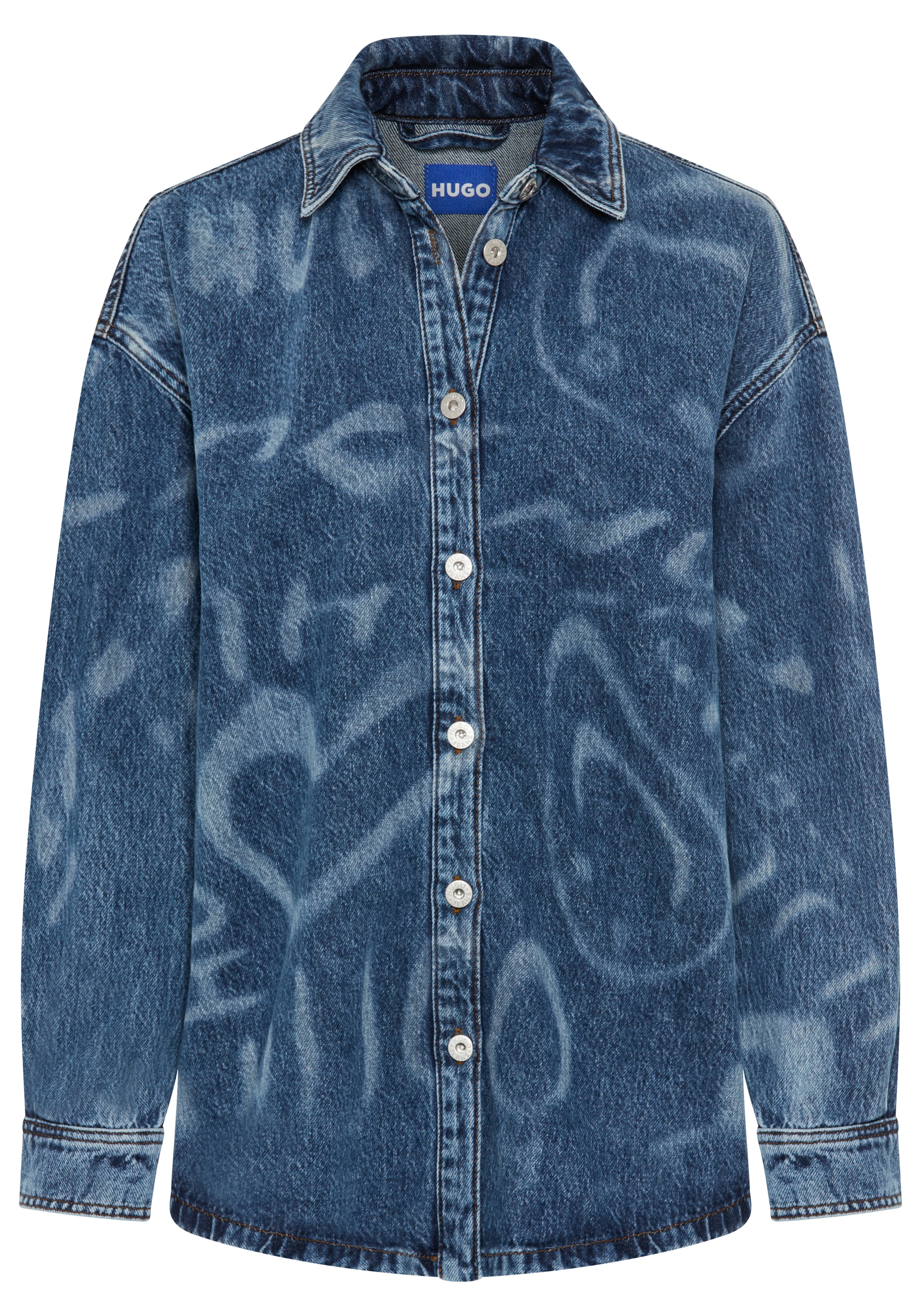 HUGO Blue Hemdbluse "Garesa" Denim mit Laserprint, Oversized Fit günstig online kaufen