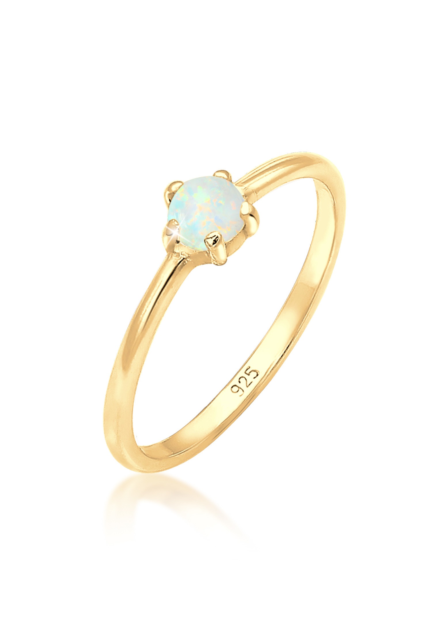 Fingerring ELLI "Silberring mit synth. Opal rund 925er Silber" Gr. 52, gold, Fingerringe, Damen, 52mm,mit Steinen, Silber 925 (Sterlingsilber), 1mm, Fingerring