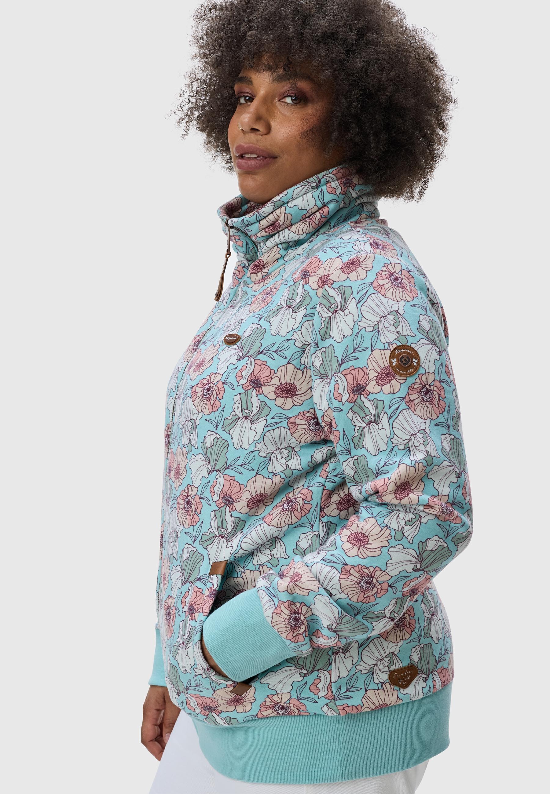Ragwear Sweatjacke »Izolda Plus«, Zipper mit hohem Kragen und Blumenmuster