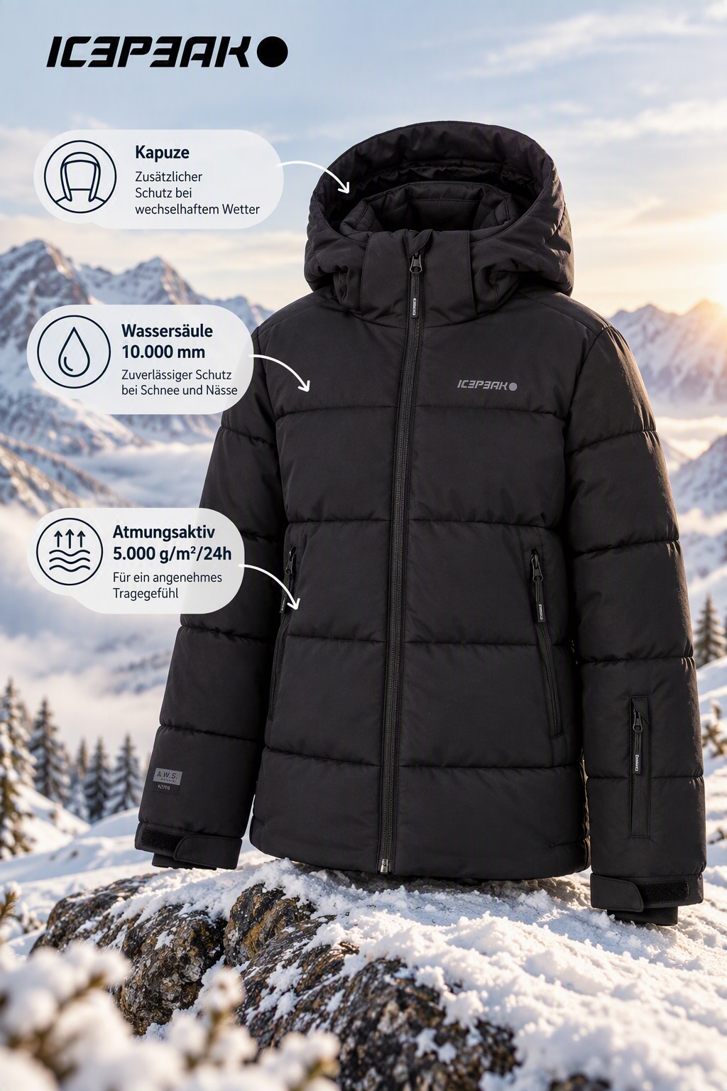 Icepeak Skijacke »ICEPEAK LOUIN JR« für Kinder und Jugendliche, wasserdicht, atmungsaktiv, windabweisend