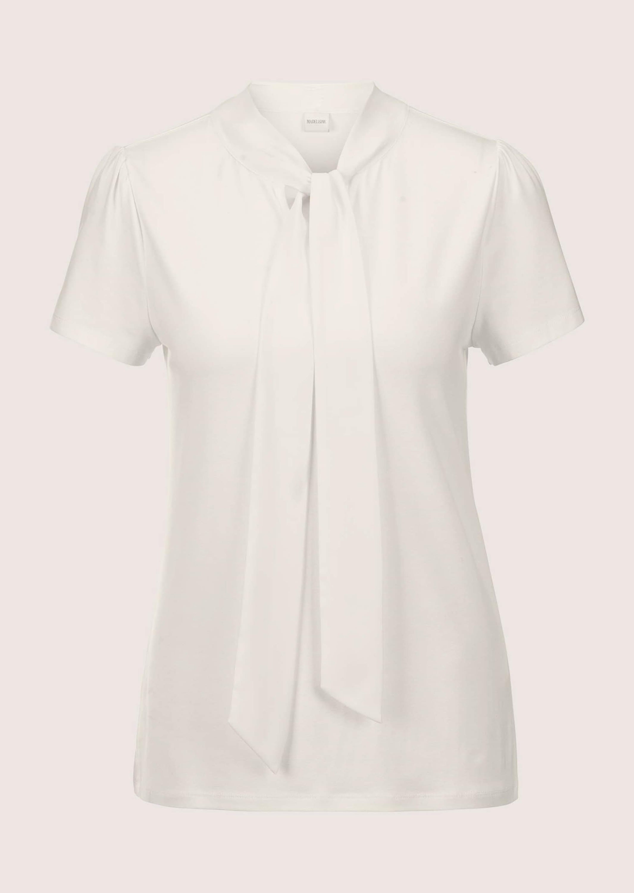 MADELEINE "Blusenshirt Kurzarmoberteil mit Schluppe" Glanzbänder die zur Schluppe gebunden werden