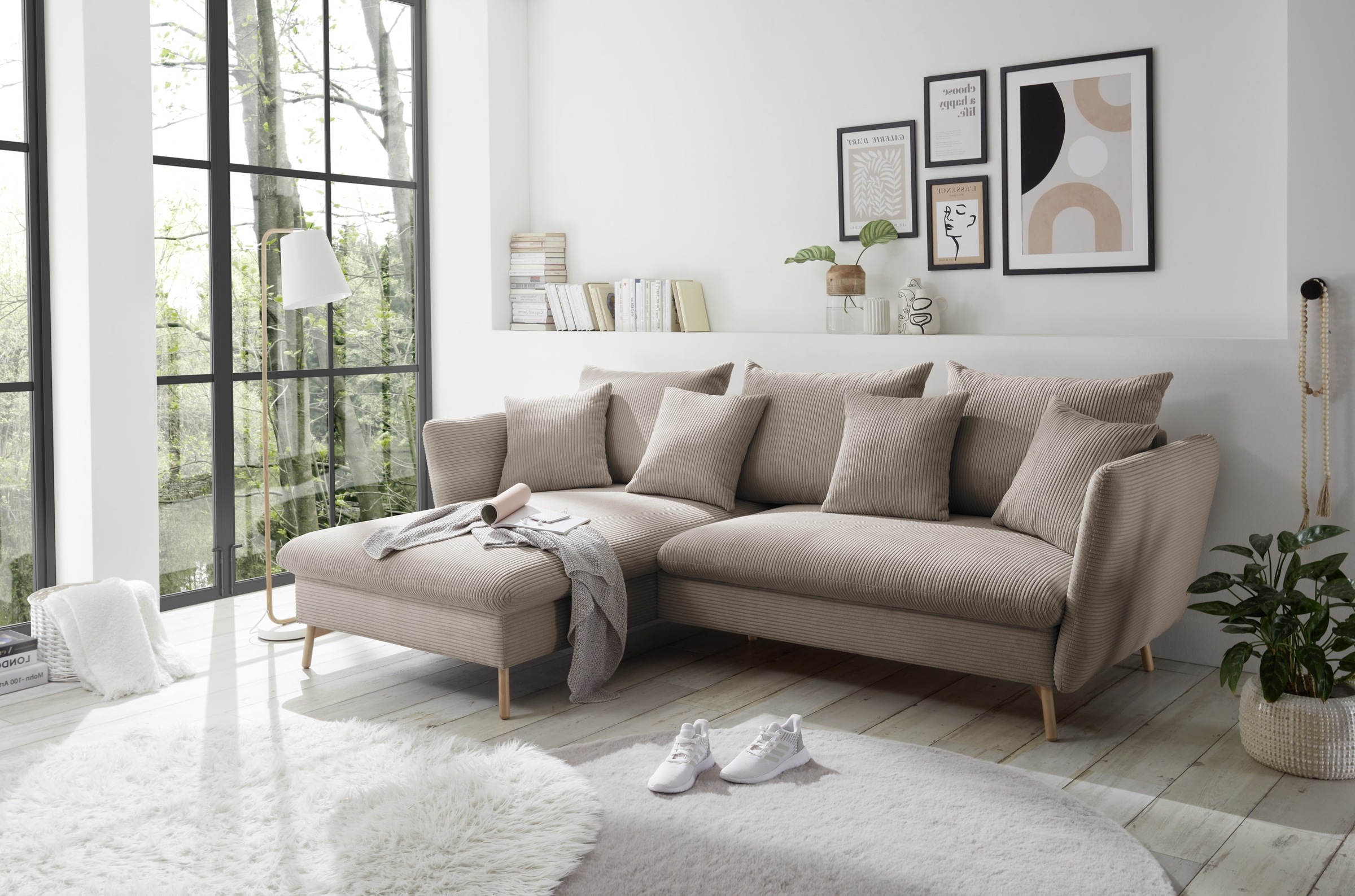 andas Ecksofa »MERLE, 258 cm, L-Form, traumhafter Cord,«, mit Bettfunktion und Bettkasten, Liegefläche 224 x 139