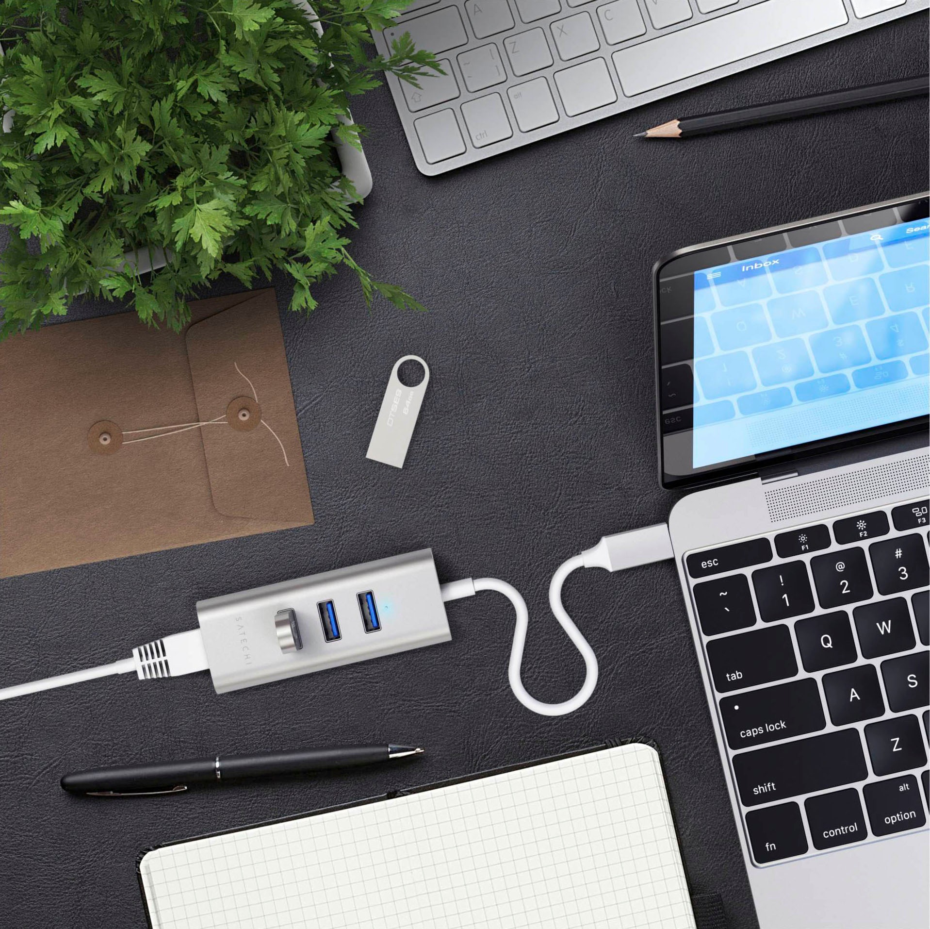 Satechi USB-Adapter »Type-C 2-in-1 3 Port USB 3.0 Hub & Ethernet«, USB 3.0 Typ A-RJ-45 (Ethernet) zu USB Typ C