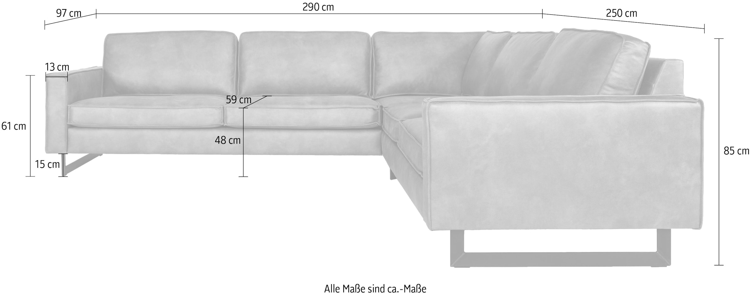 Places of Style Ecksofa »Pinto, 250/290 cm, langer Schenkel, XXL, Ottomane«, Cord, Feincord, Luxus-Microfaser Leder und Chenille