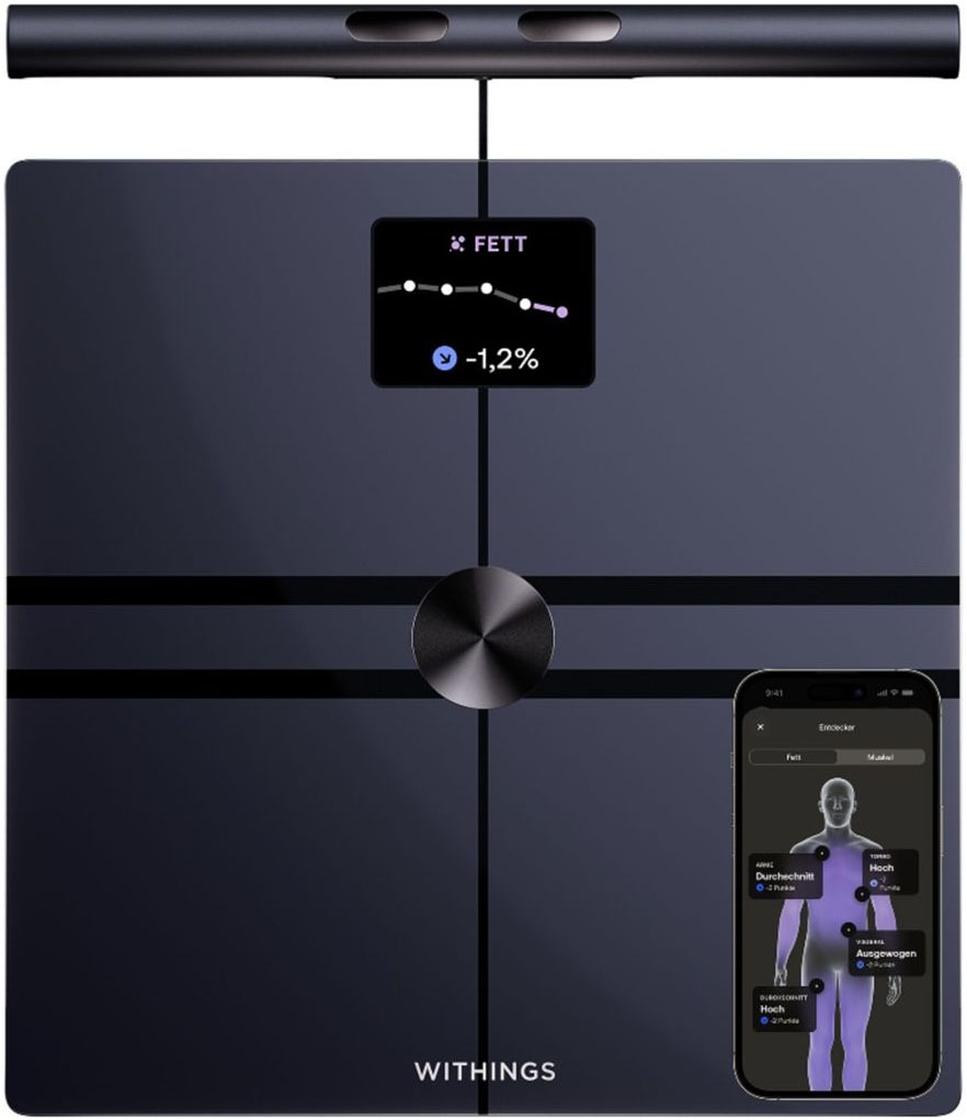 Withings Körper-Analyse-Waage »Withings BodyFit: Smarte Körperwaage mit 40+ Biomarkern« 99 % DEXA-Genauigkeit • Stoffwechselbewertung • Kostenlose App