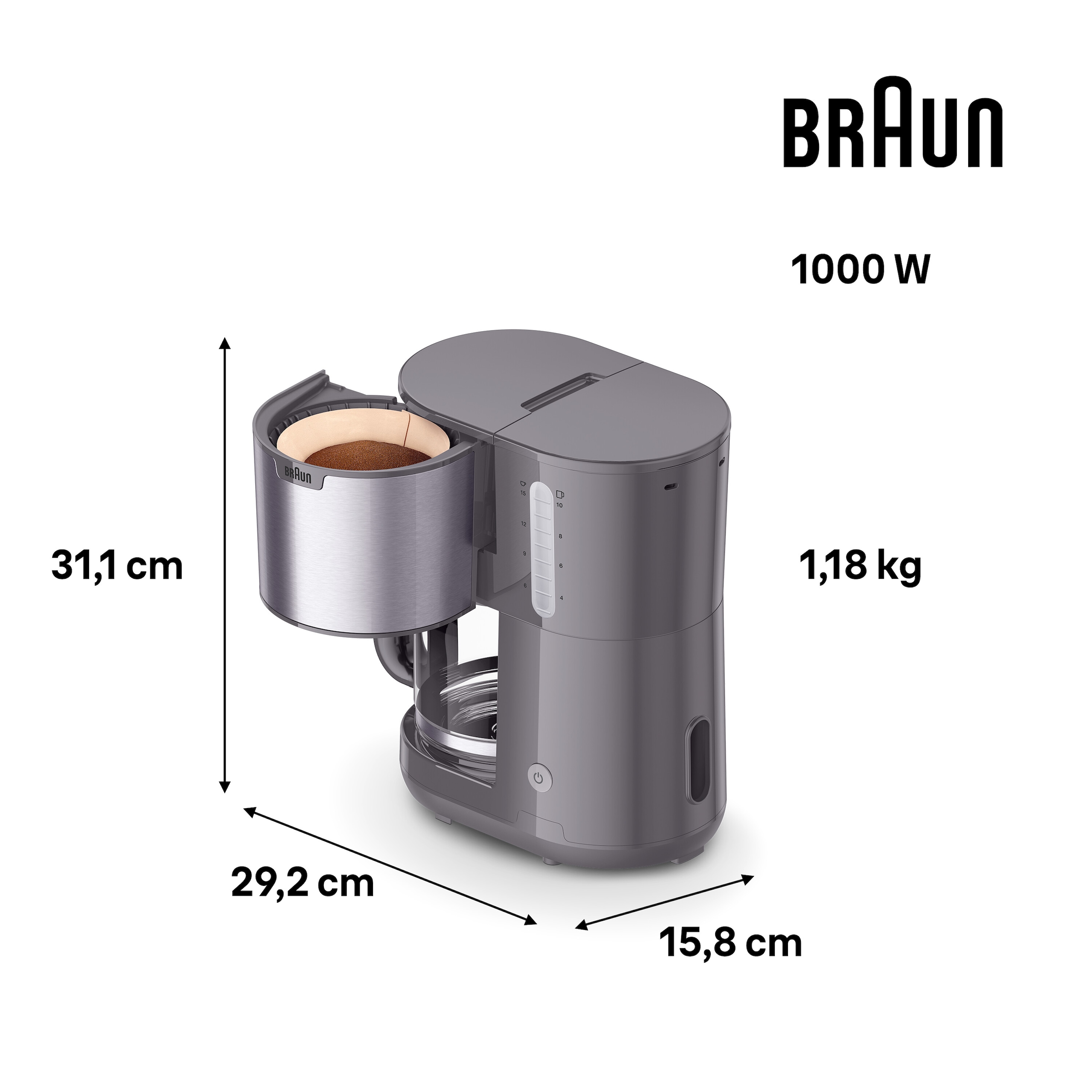 Braun Filterkaffeemaschine »PurShine KF1500 BK«, 1,7 l Kaffeekanne, Papierfilter