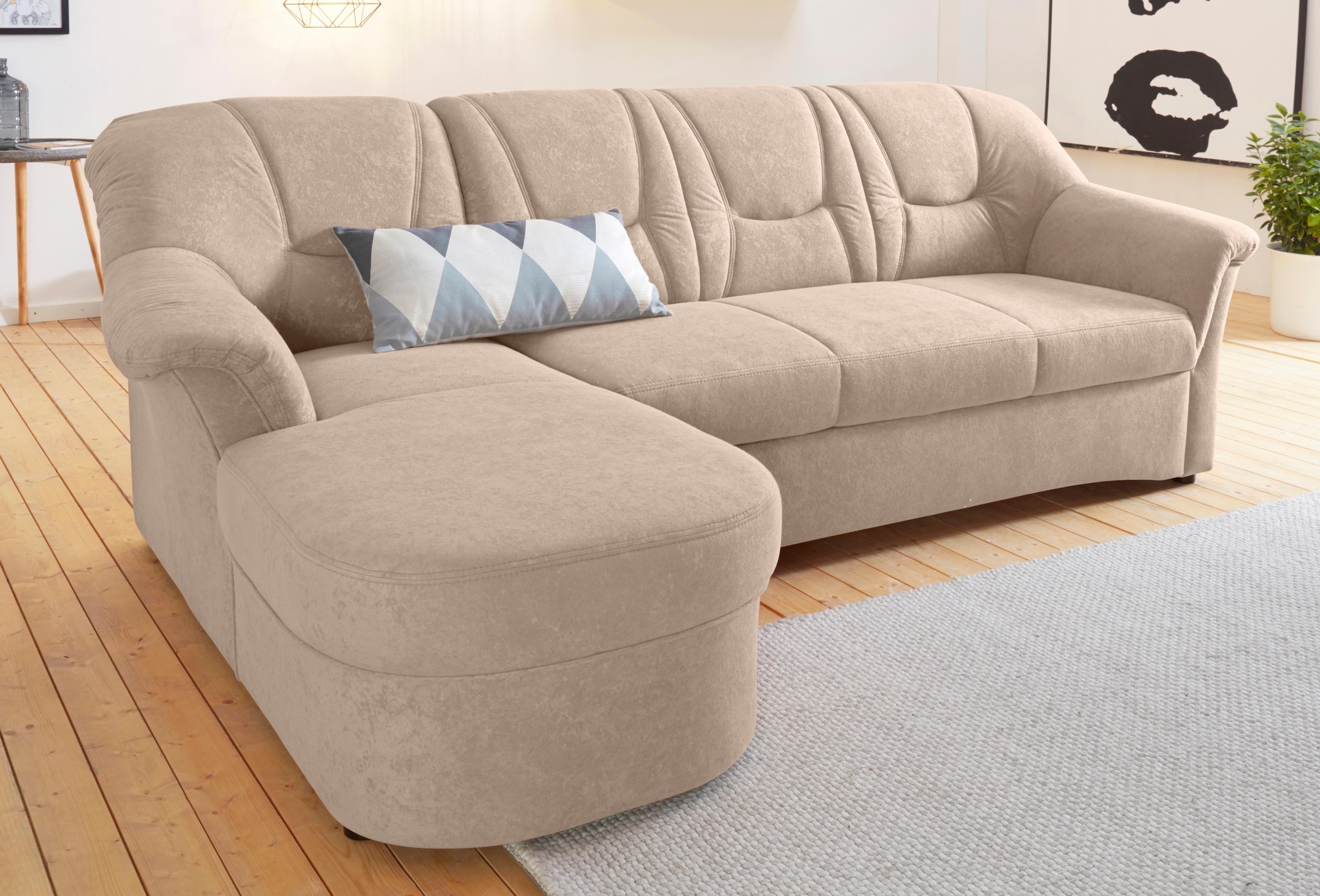 DOMO collection Ecksofa "SARAFINA 232x146 cm, auch mit Federkern für noch mehr Sitzkomfort" whlw. mit Bettfunktion, L-Form