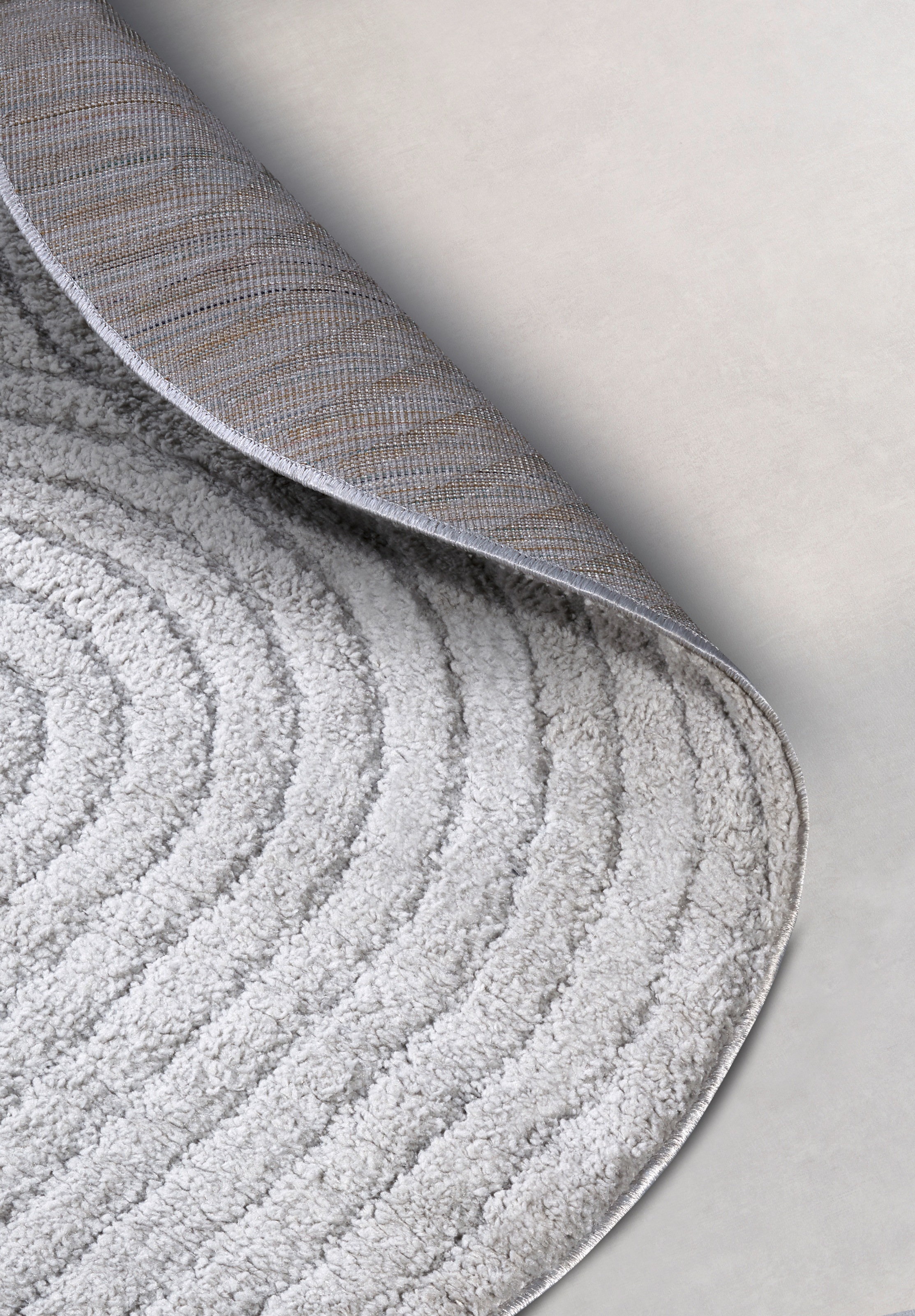 Designteppich ELLE DECORATION "Cosy Panglao, auch als Rundteppich erhältlich", grau (hellgrau), H:14mm Ø:160cm, Polyester, Polypropylen (PP), Teppiche, uni Kurzflor, Hoch Tief Struktur, modern, Skandi, Boho, Wohnzimmer 3
