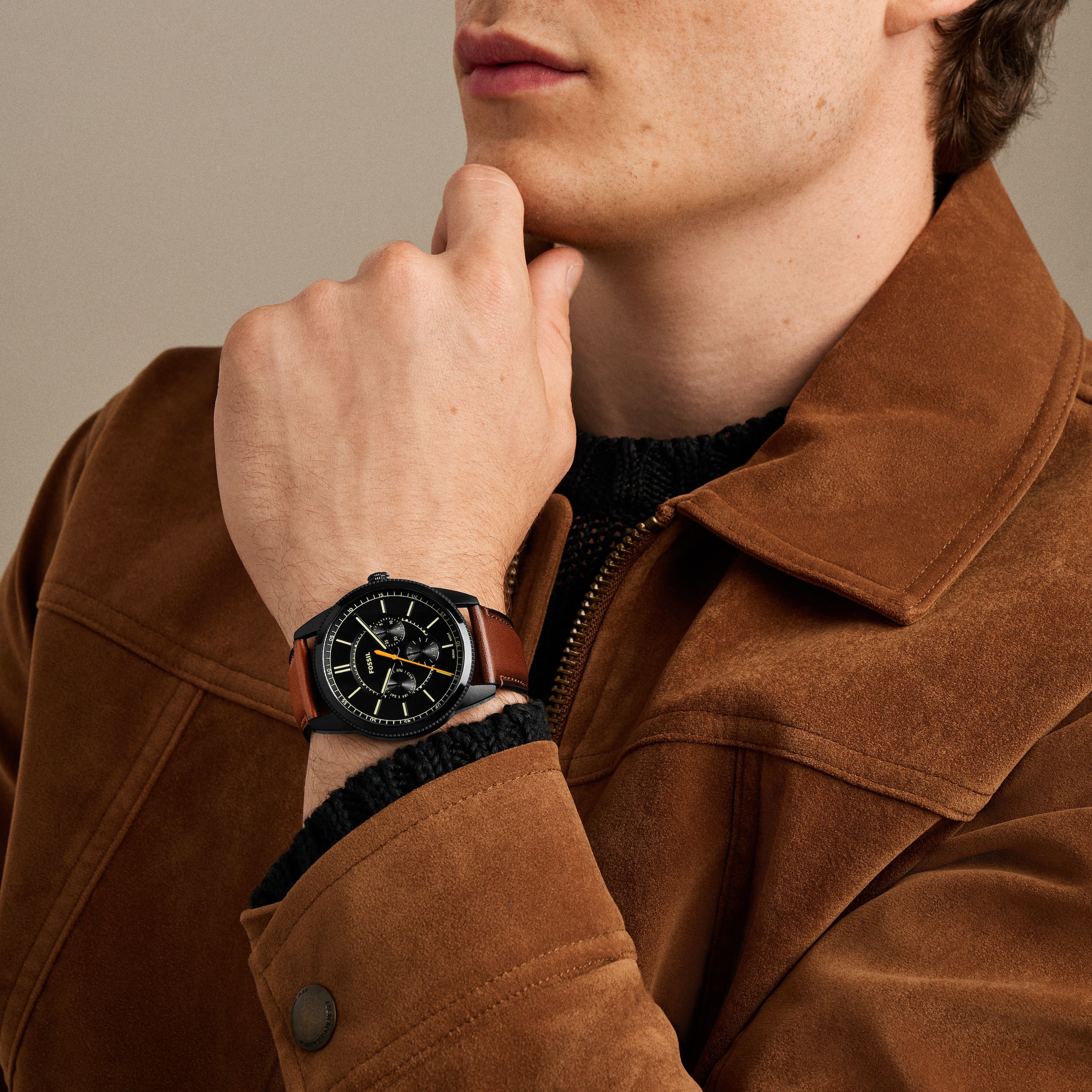 Fossil Multifunktionsuhr »Pearson« Quarzuhr, Armbanduhr, Lederarmband, analog, Tag, Wochentag