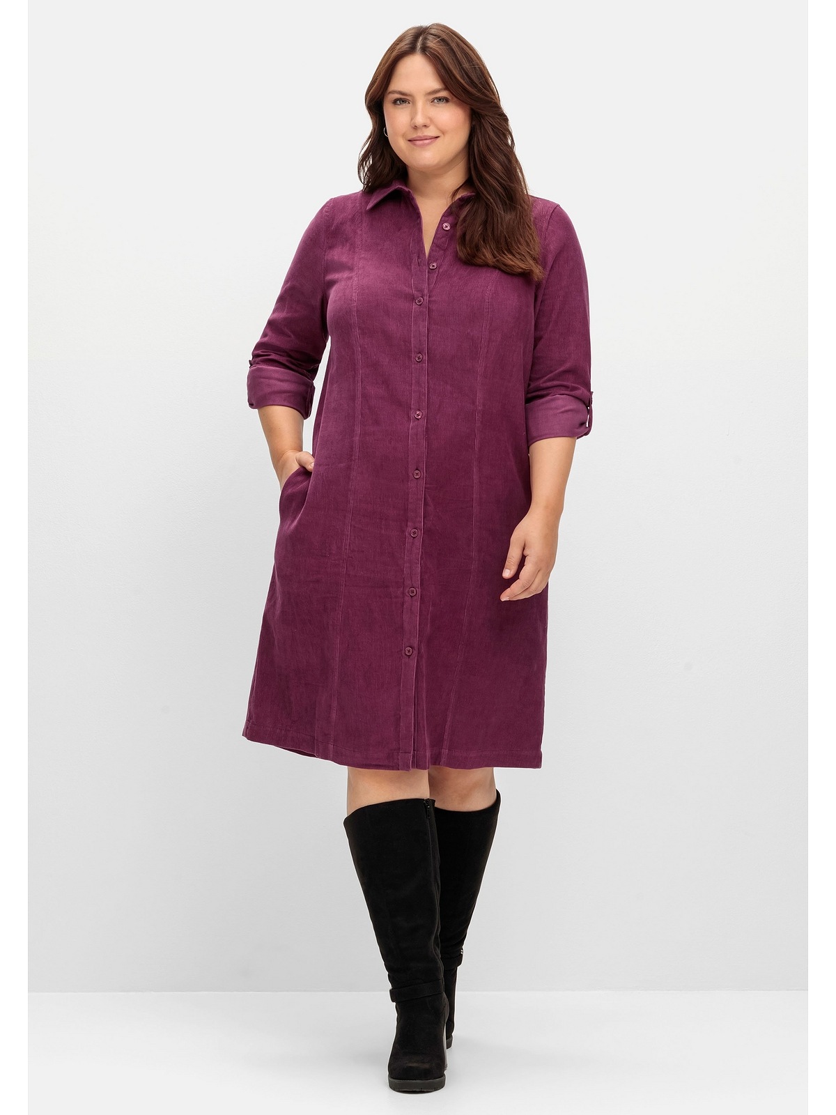 Sheego Blusenkleid »Große Größen«, aus weichem Cord, mit Krempelarm