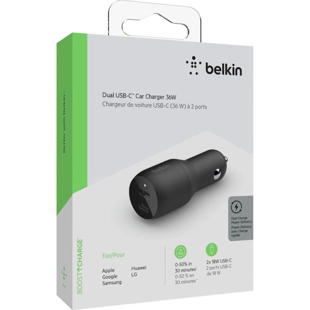 Belkin USB-Ladegerät »Dual USB-C Kfz-Ladegerät Power Delivery, 36W«