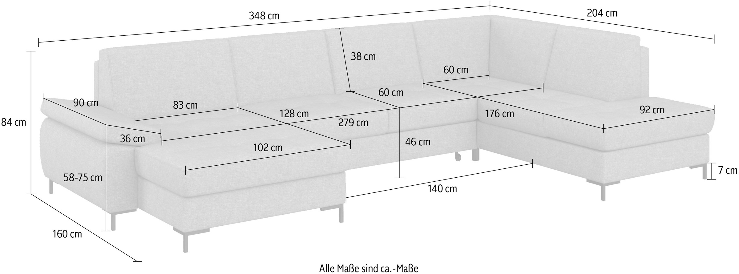 DOMO collection Wohnlandschaft »Capelo U-Form«, mit Armteilverstellung, wahlweise mit Bettfunktion, Federkern