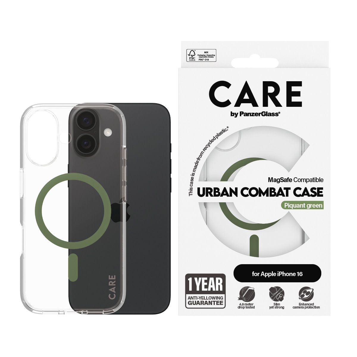 Handyhülle "Urban Combat Case für Apple iPhone 16", iPhone 16, grün, CARE BY PANZERGLASS, Hüllen, Backcover, Schutzhülle, Handyschutzhülle, Case,