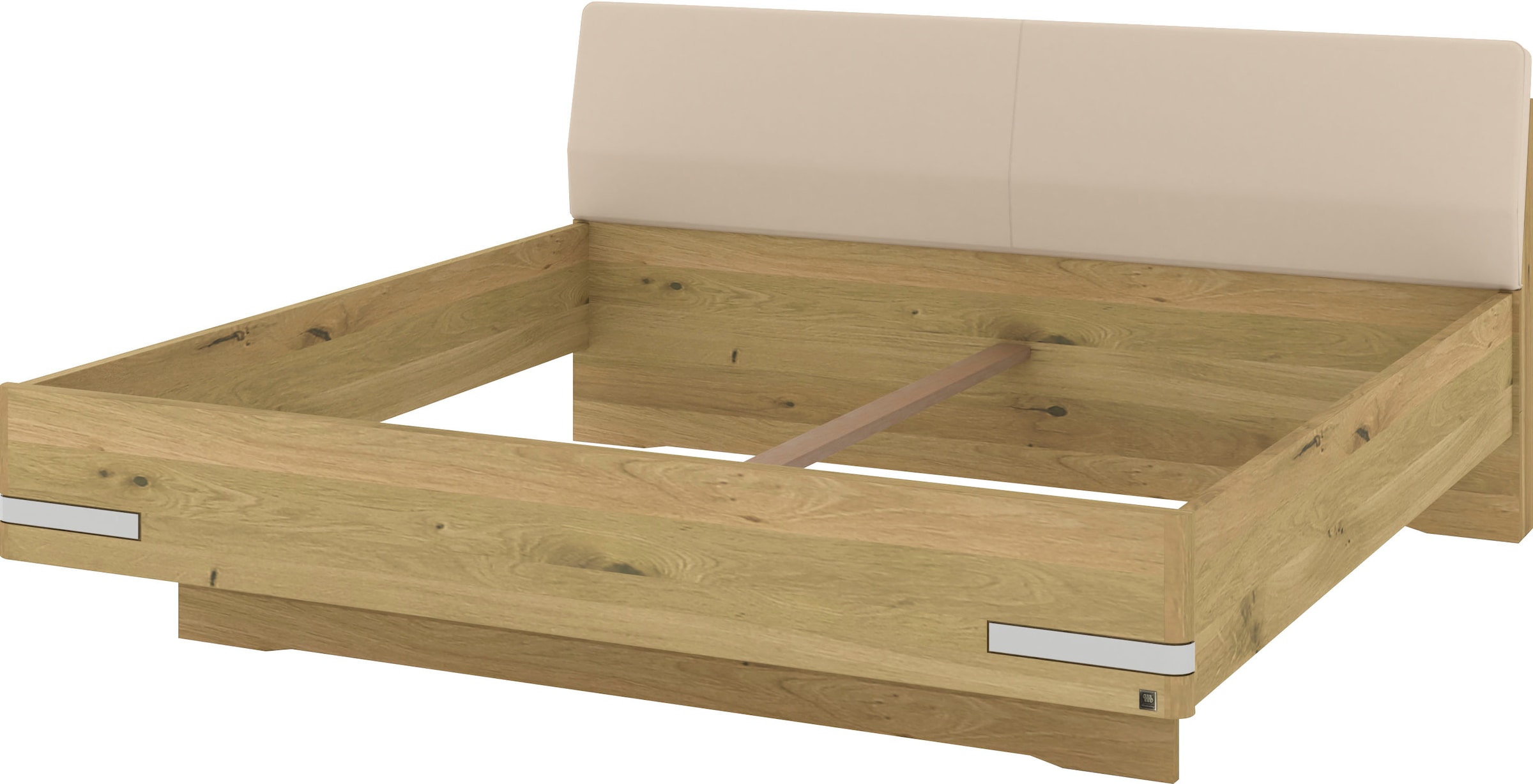 Musterring Holzbett »Savona, Bettgestell, Bettrahmen, teilmassiv Bianco-Eiche«, (Belastbarkeit 220 Kg, 4-fache Liegehöhenverstellung, MADE IN GERMANY), Kopfteil Kunstleder Champagner, Details in Chrom, verschiedene Größen