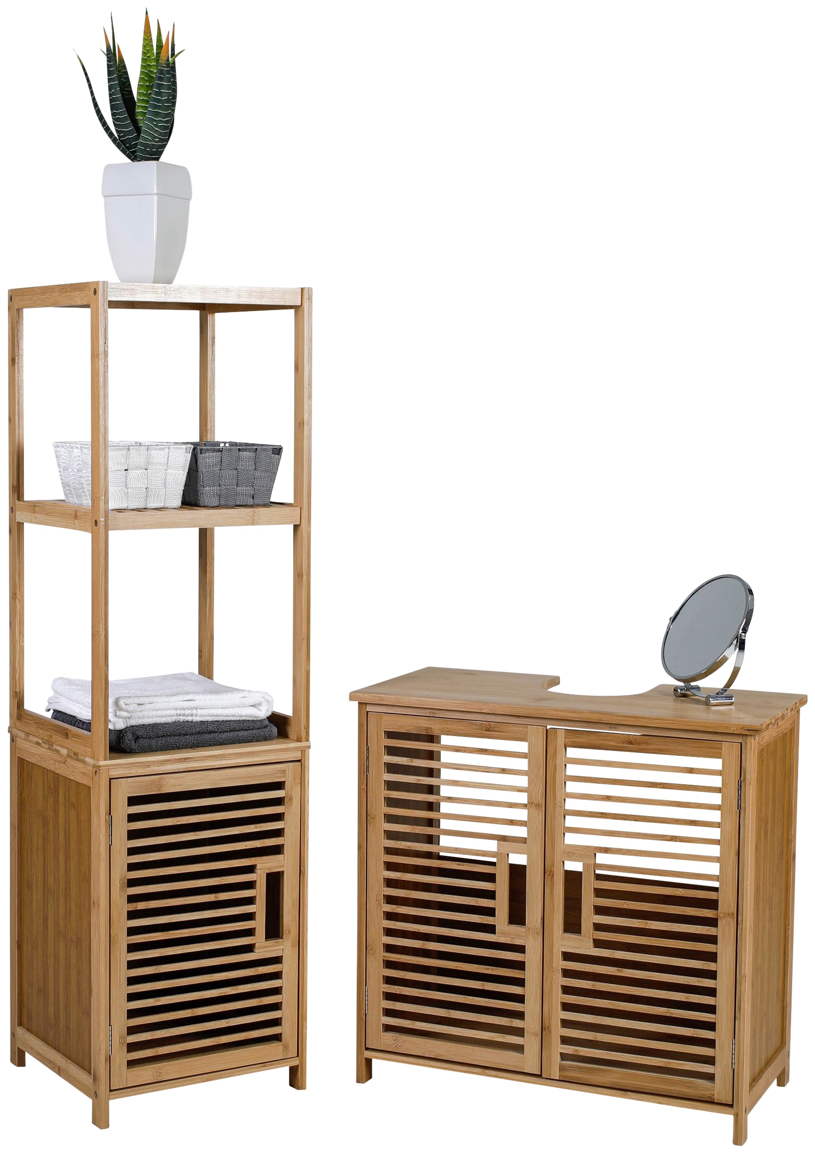 axentia Waschbeckenunterschrank »Waschbeckenunterschrank, Bambus«, Maße: ca. 60 x 58 x 30 cm