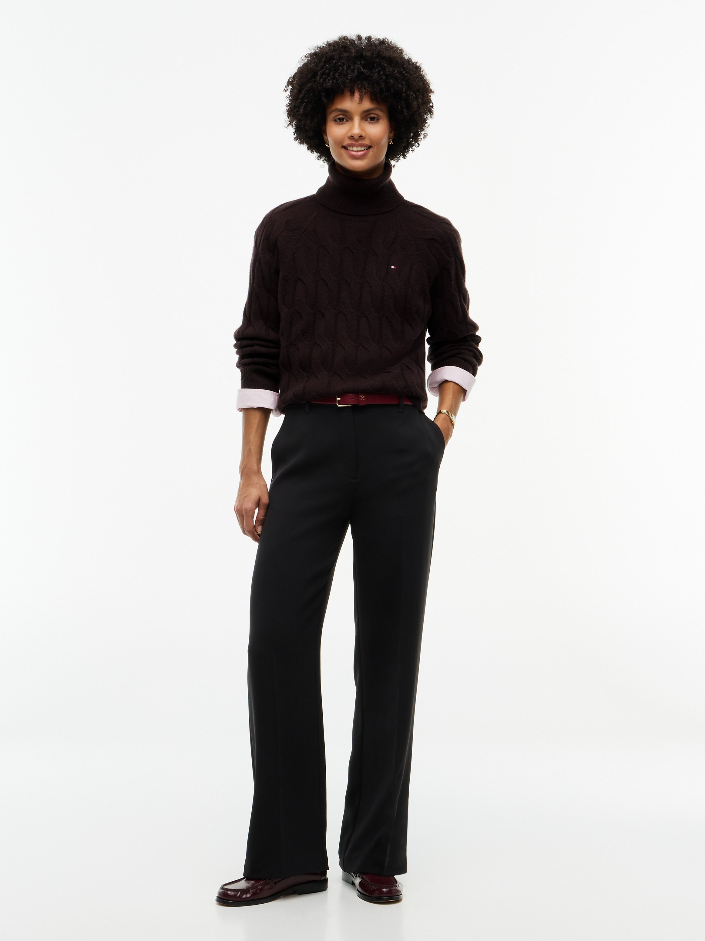 Tommy Hilfiger Rollkragenpullover »SOFT WOOL CABLE ROLL-NK LS SWT« aus Wolle, Zopfmuster