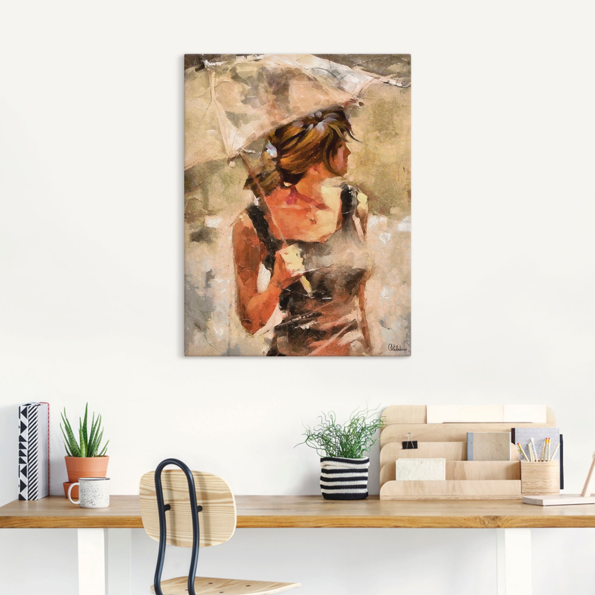 Artland Leinwandbild "Lady mit Regenschirm" Portrait 1 Stk. tlg. auf Holzra günstig online kaufen