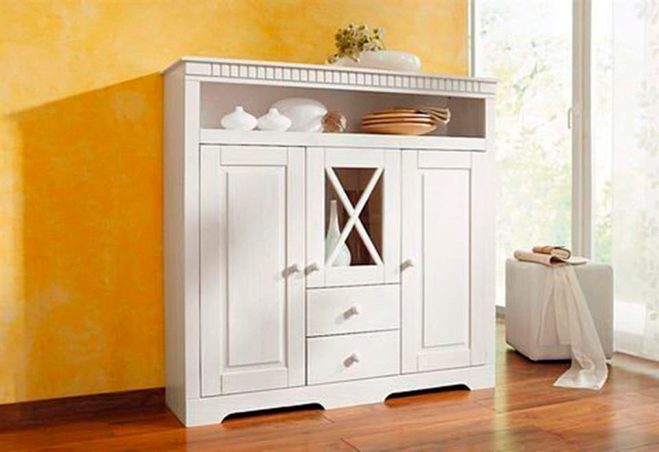 OTTO home Highboard "Lisa" Stauraumschrank aus massivem Kiefernholz, mit dekorativen Fräsungen