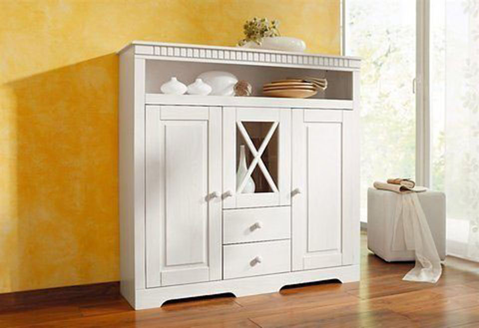 Highboard »Lisa«, aus massivem Kiefernholz, mit dekorativen Fräsungen an der Topplatte