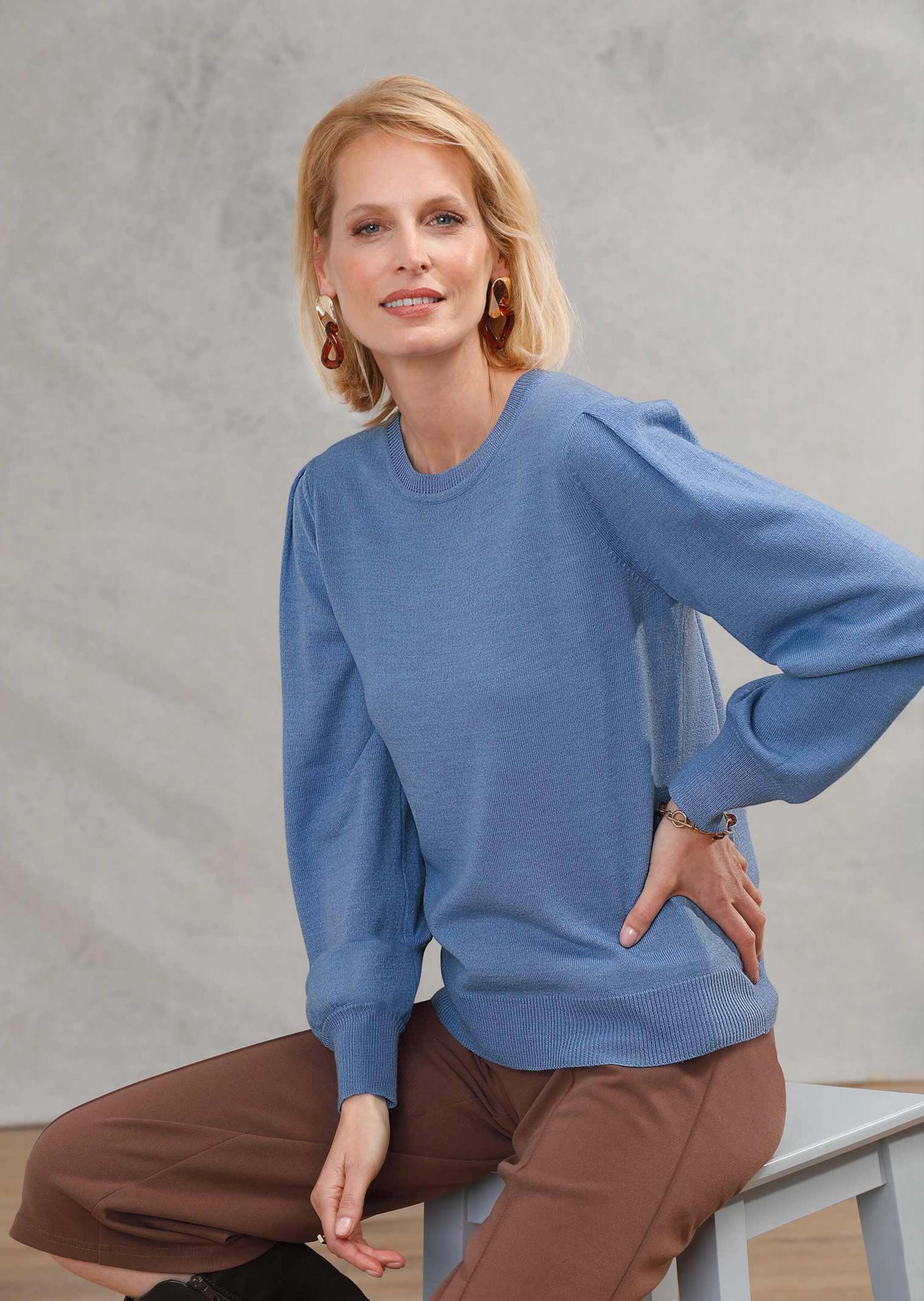 GOLDNER Strickpullover »Kurzgröße Weicher Strickpullover mit modernen Ballonärmeln«