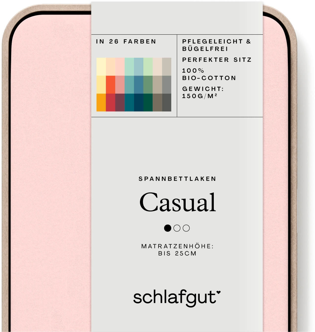 Schlafgut Spannbettlaken »CASUAL u.a. in Gr. 90x200, 140x200 oder 180x200 cm, 100% Baumwolle« Bettlaken für Matratzen bis 25 cm Höhe, zuverlässig, langlebig, weich