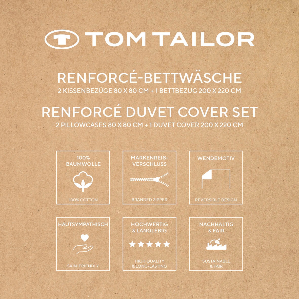 TOM TAILOR HOME Bettwäsche »MEDIUM STRIPES in Gr. 135x200cm, 155x220cm oder 200x200cm«, (3 tlg.), new bedroom, mit farbigem Markenreißverschluss