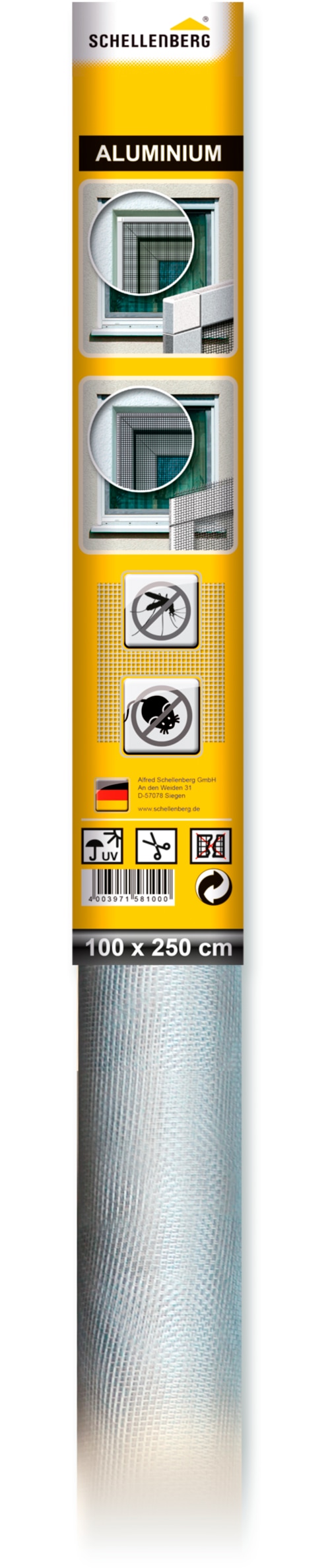 SCHELLENBERG Fliegengitter-Gewebe "aus Aluminium, Insektenschutz Rolle", B/H: 100cm x 250cm, 1er Pack, beige, Insektenschutzgitter, zum selbst