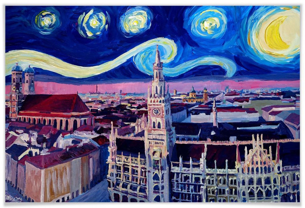 Wall-Art Poster »van Gogh Stil München bei Nacht«, Stadt, (1 St.), Poster,  Wandbild, Bild, Wandposter kaufen | BAUR