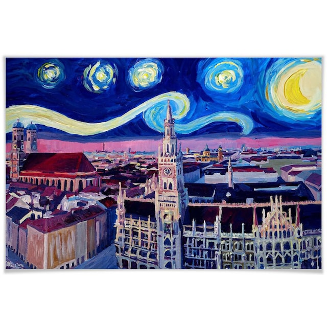 Wall-Art Poster »van Gogh Stil München bei Nacht«, Stadt, (1 St.), Poster,  Wandbild, Bild, Wandposter kaufen | BAUR