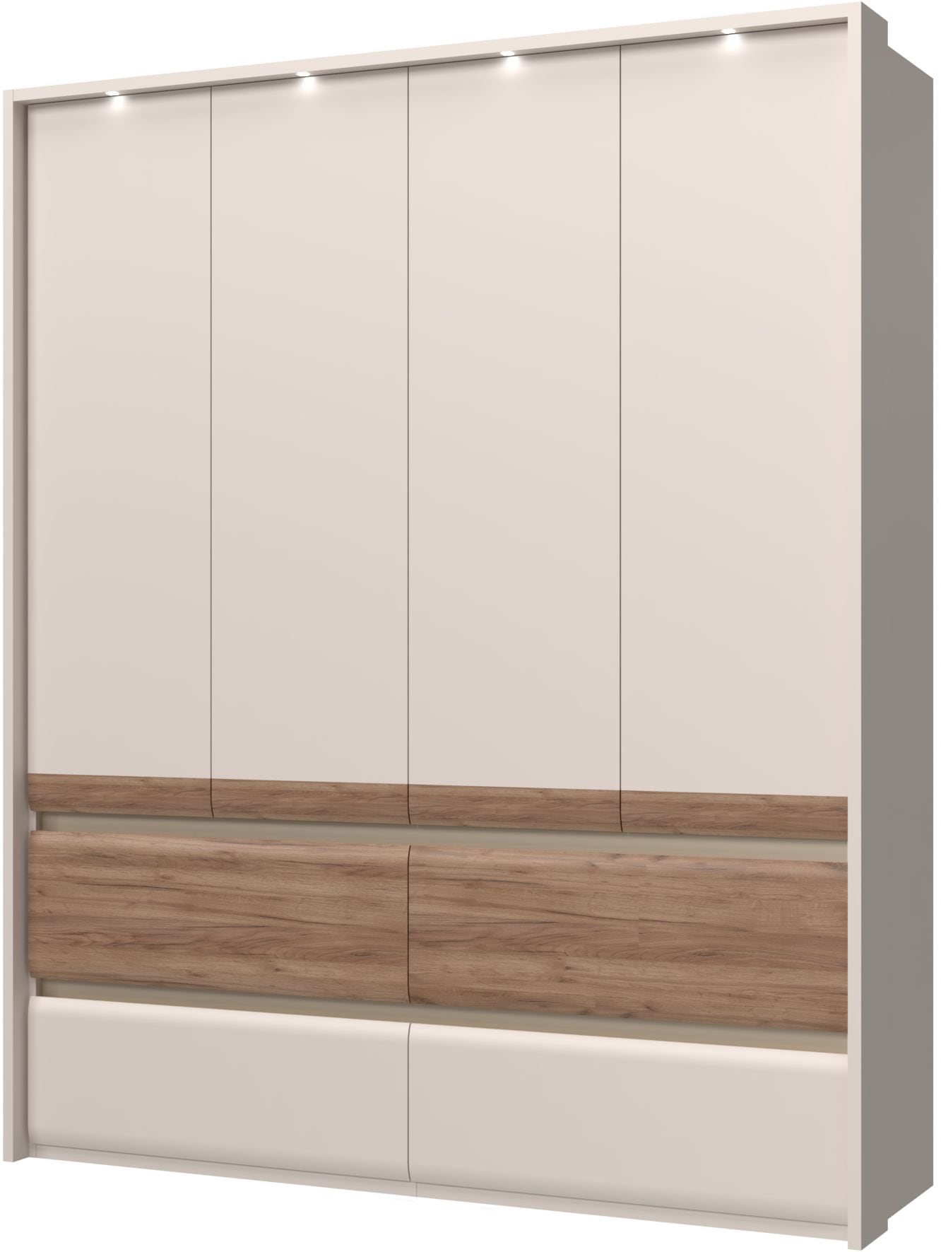 Places of Style Kleiderschrank »Invictus, UV lackiert, kratzfest, FSC-zertifiziert, grifflose Optik«, (abgerundete Schubladen aus MDF im Holzdekor, soft-close), mit Beleuchtung und Passpartourahmen, hoher Schrank (226cm), 6 Breiten