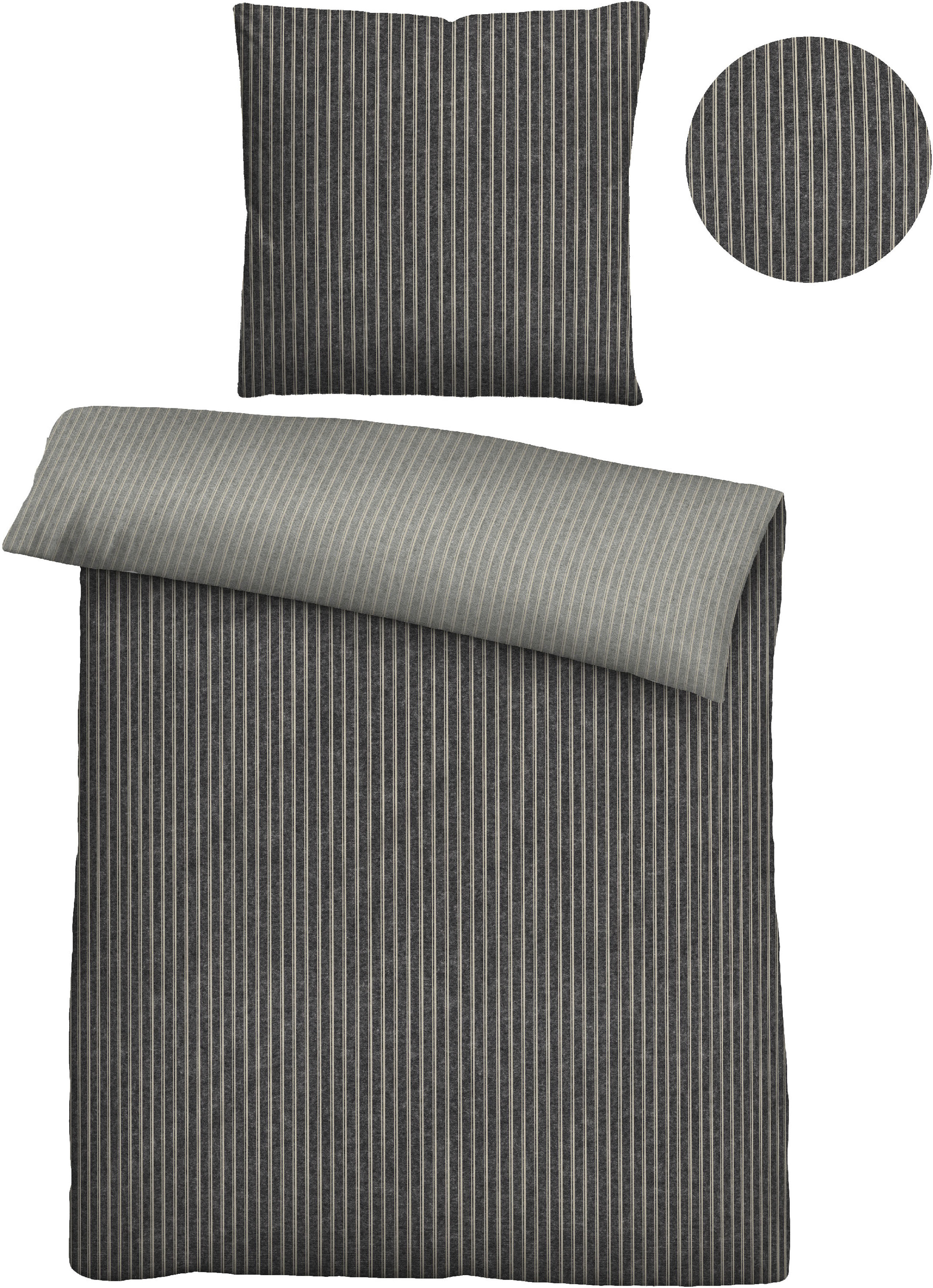 Thumbnail - Biberna Wendebettwäsche "Tillmann" 2 Stk. kuschelig warm im Winter, gestreifte Bettwäsche mit Wendeoptik