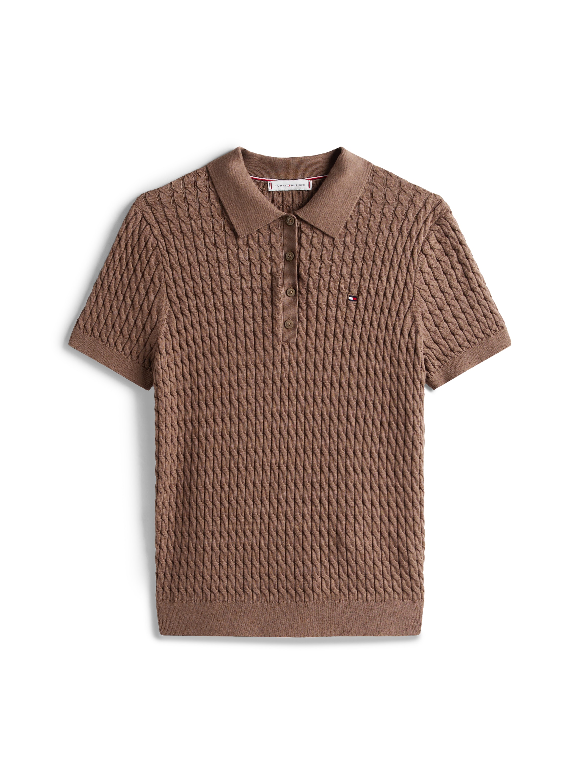 Tommy Hilfiger Poloshirt »CO CABLE POLO-NK SS SWEATER«, mit Zopfmuster