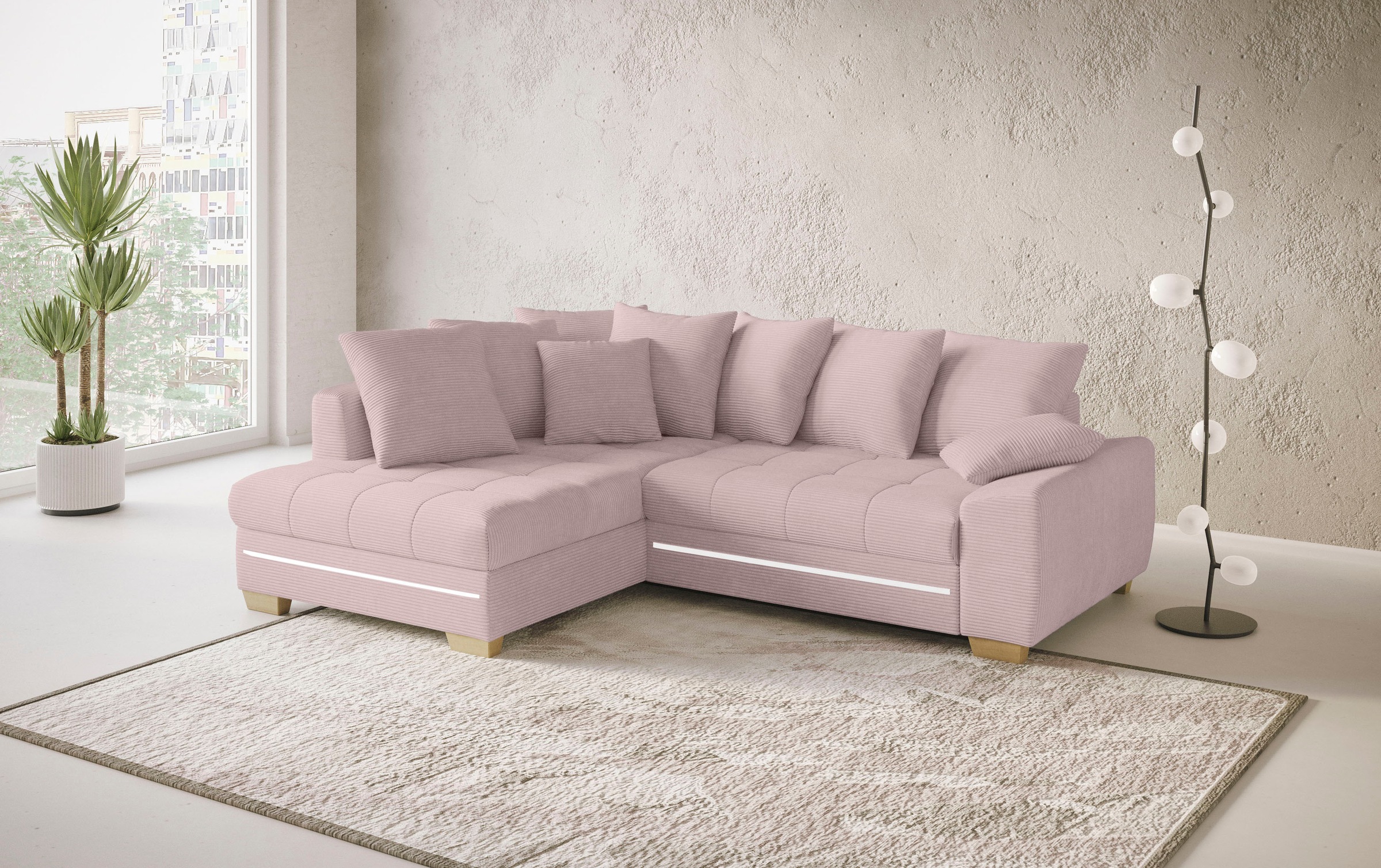 Mr. Couch Ecksofa »Nikita II, L-Form«, mit Kaltschaum, RGB-LED Beleuchtung, wahlweise mit Bett, Bettkasten