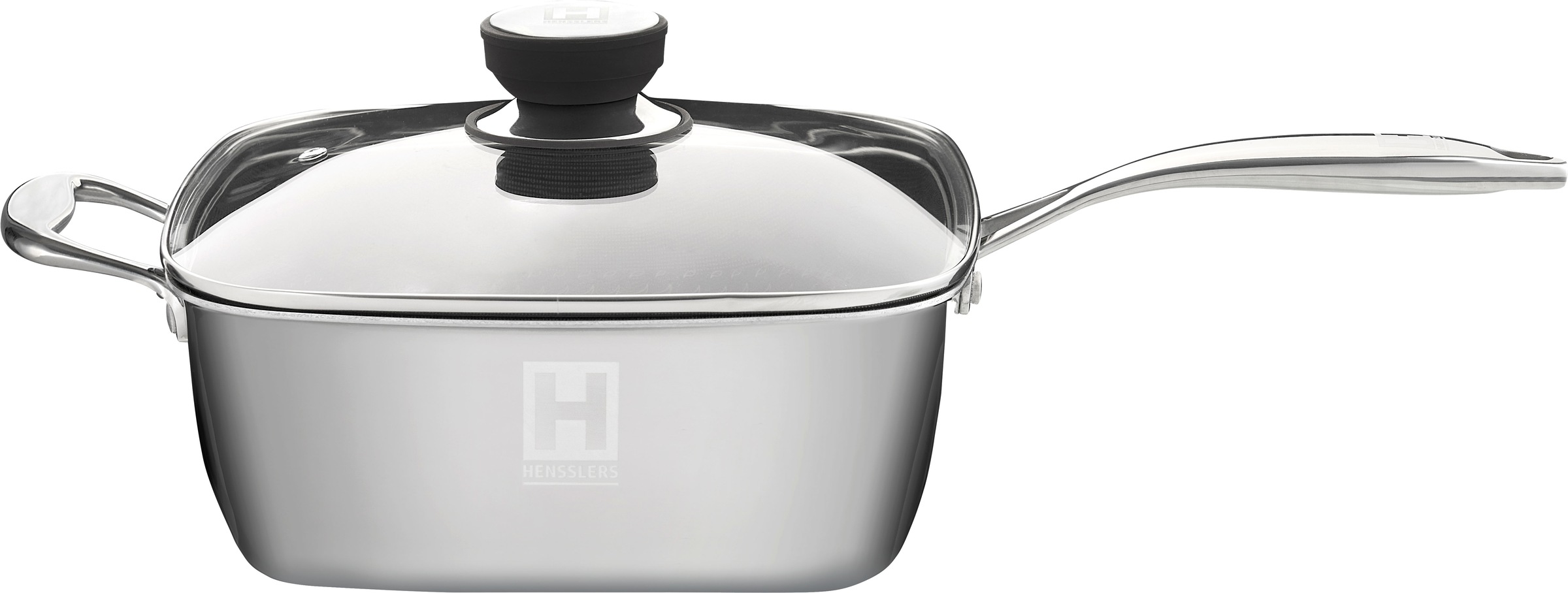 Thumbnail - HENSSLERS Servierpfanne "HENSSLERS Edelstahl Viereck-Hochrandpfanne mit Glasdeckel" Edelstahl 4 Stk. tlg. inklusive Düns...