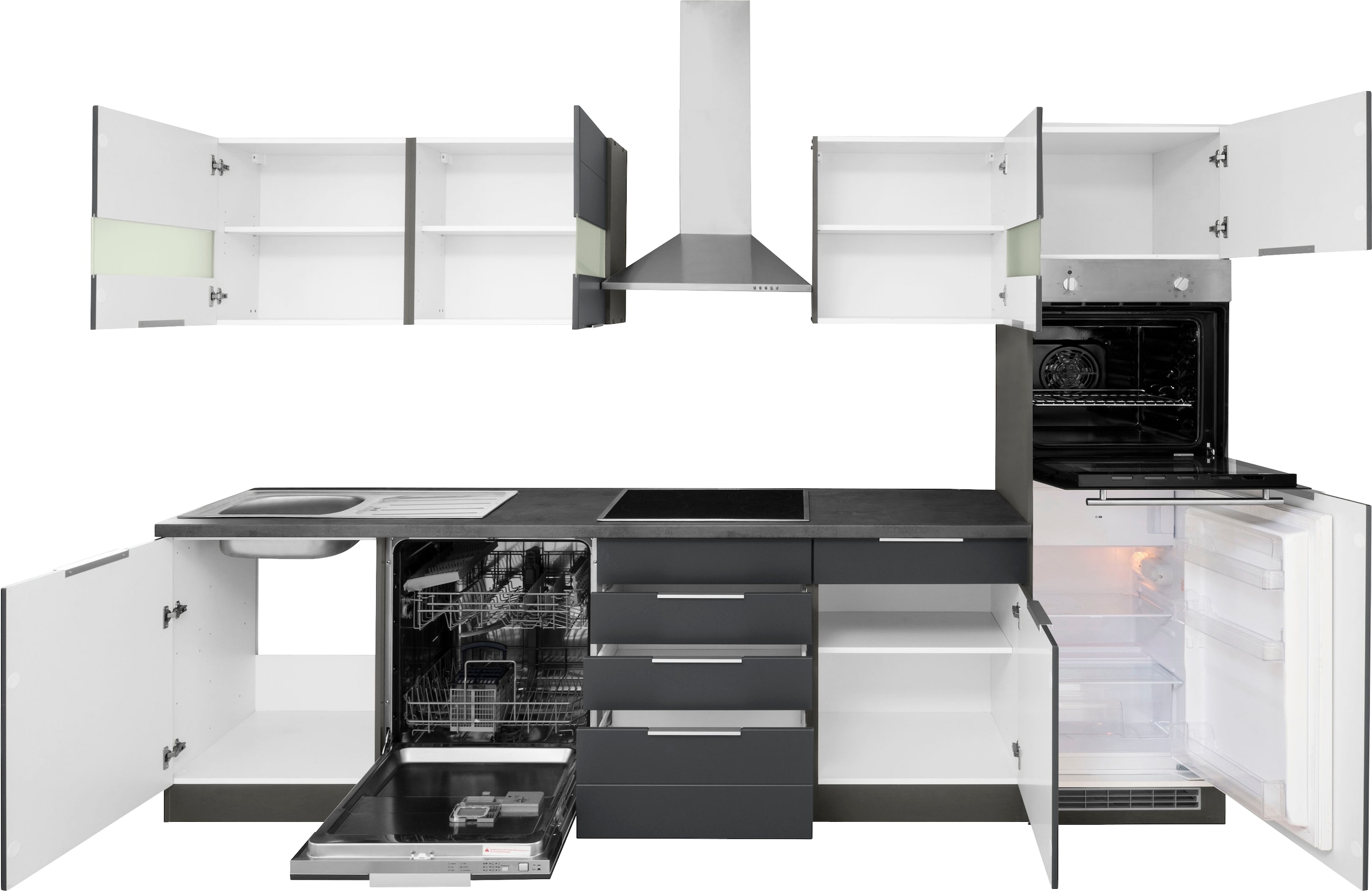Kochstation Küche »KS-Luhe«, 300 cm breit, wahlweise mit oder ohne E-Geräten, gefräste MDF-Fronten