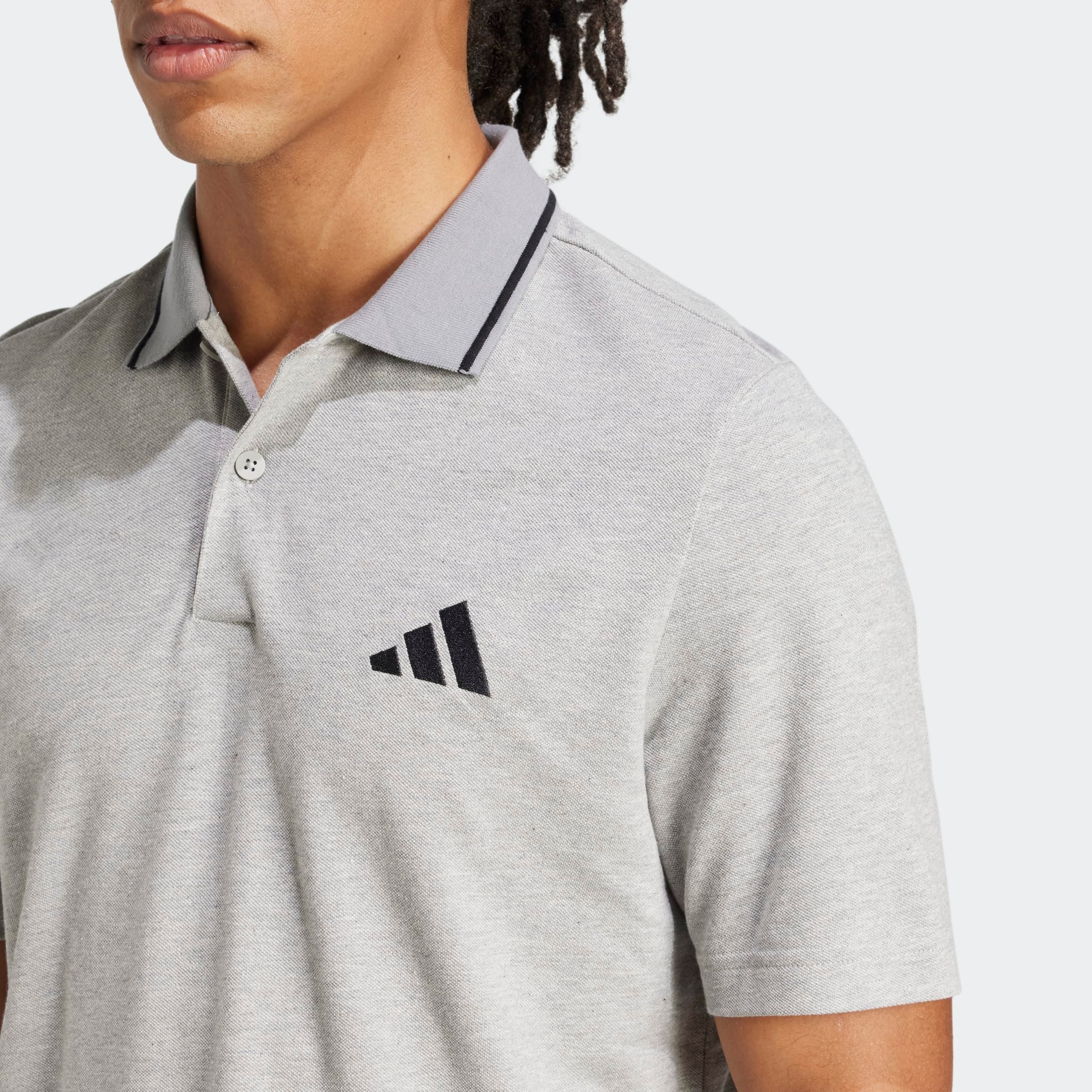Adidas Essentials Small Logo Piqué Kurzarm Polo Medium Grey Heather / Black M Herren 3