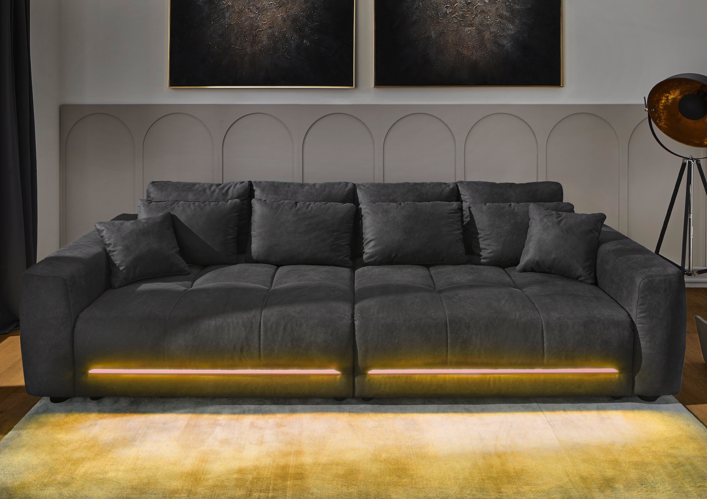 Jockenhöfer Gruppe Big-Sofa "Lumina, XXL, B: 294 cm, mit LED-RGB-Beleuchtung, Liegefläche 120x240cm" Mega-Sofa, inklusive Federkernpolsterung und 10 Kissen