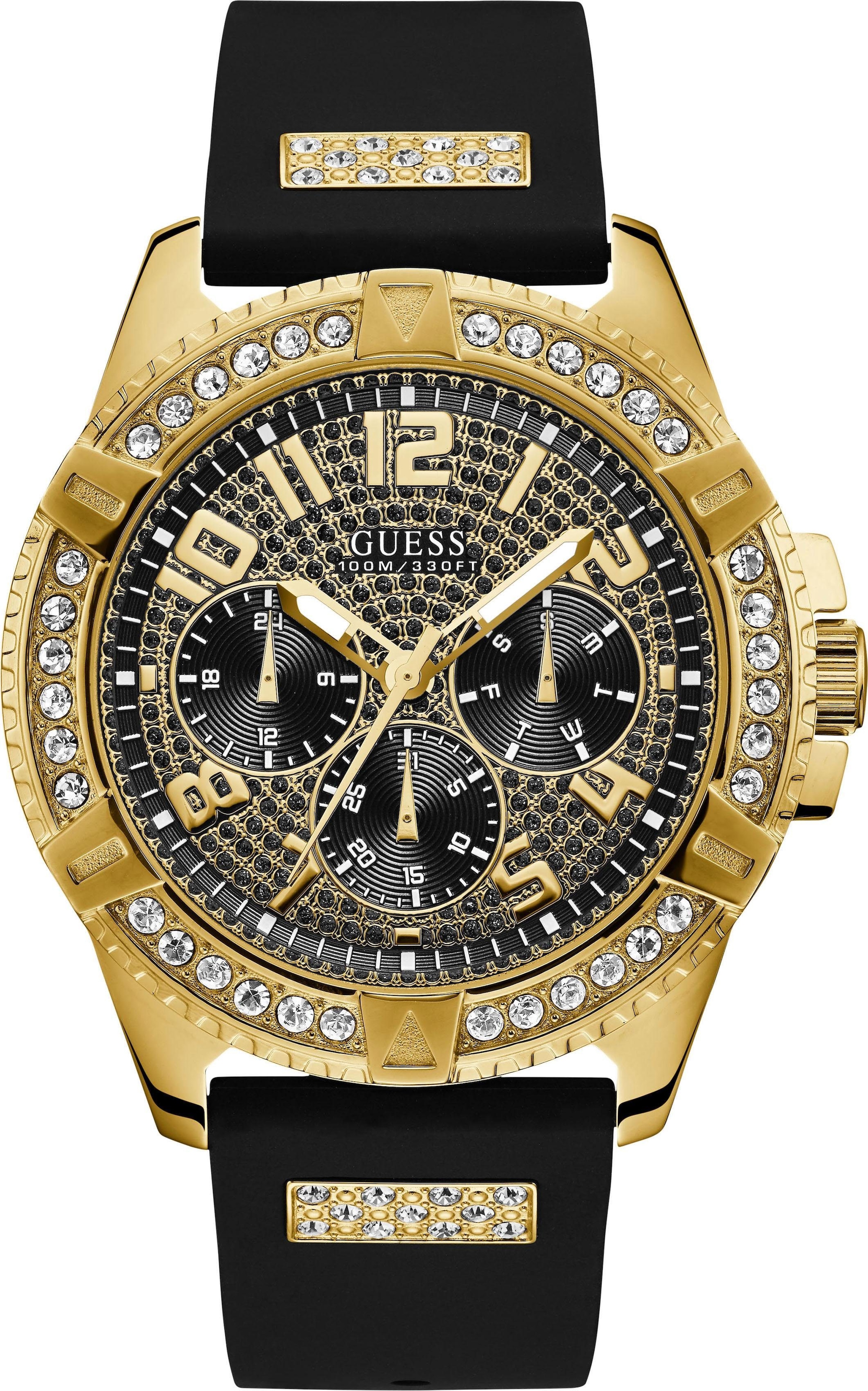 Guess Multifunktionsuhr »FRONTIER, W1132G1«, Armbanduhr, Quarzuhr, Herrenuhr, analog, Silikonarmband