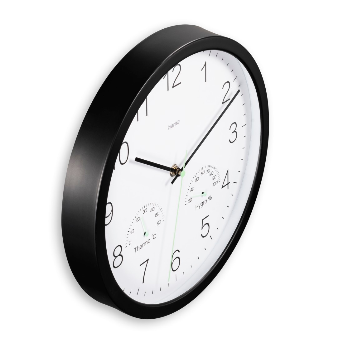 Hama Wanduhr »Uhr "Santorini", ohne Ticken, Ø 30cm, Schwarz«, mit Thermo- und Hygrometer, geräuscharm