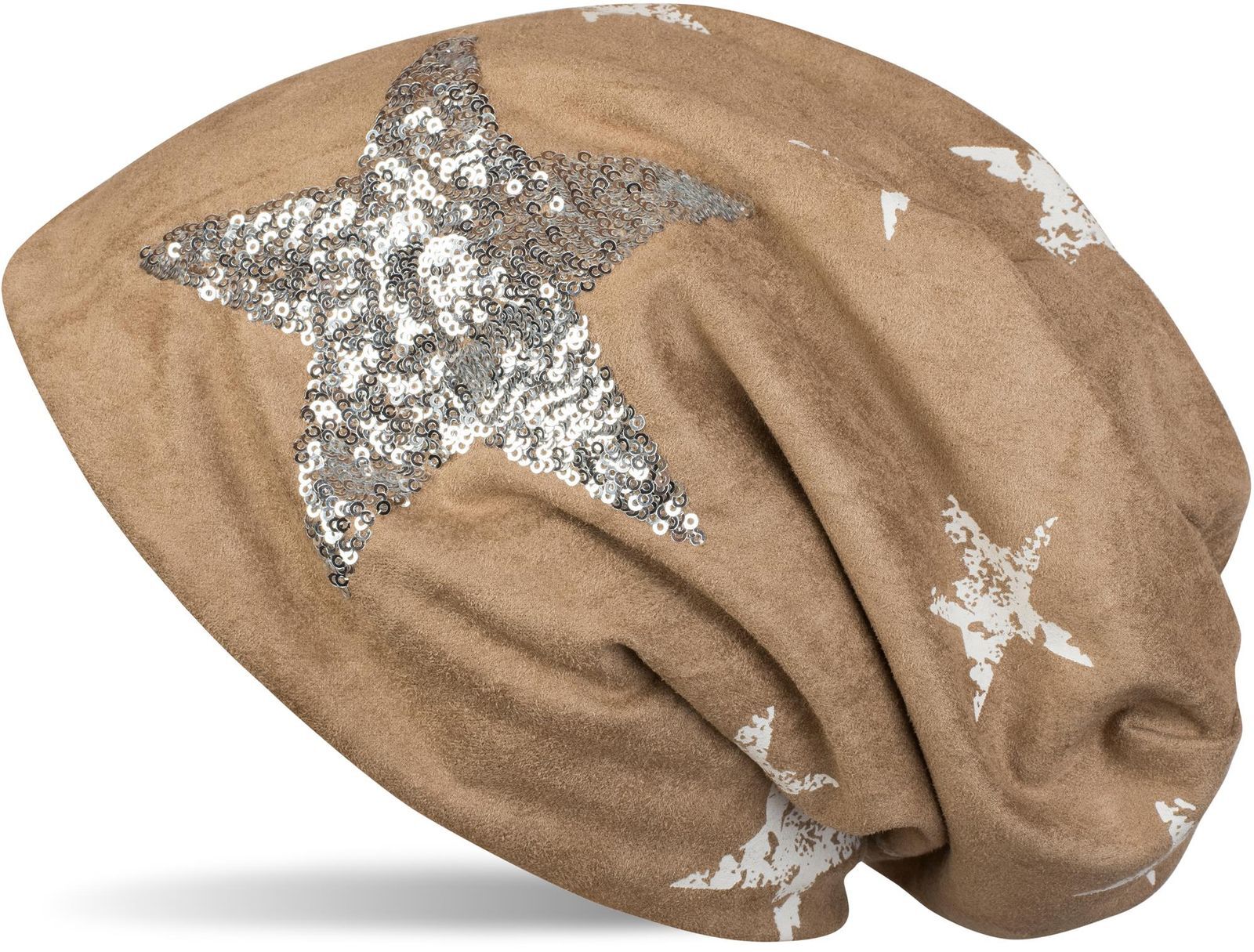 styleBREAKER Beanie "Beanie in Veloursleder Optik mit Pailletten Stern" 1 Stk.