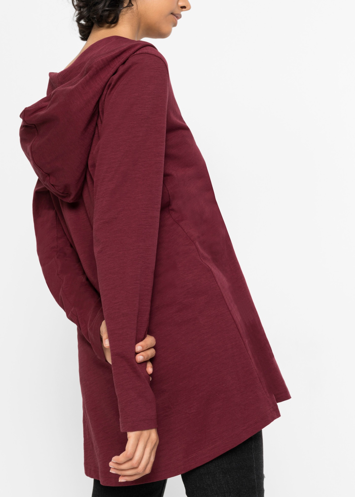 bonprix Longshirt mit Kapuze, A-Linien-Passform, aus Baumwolle