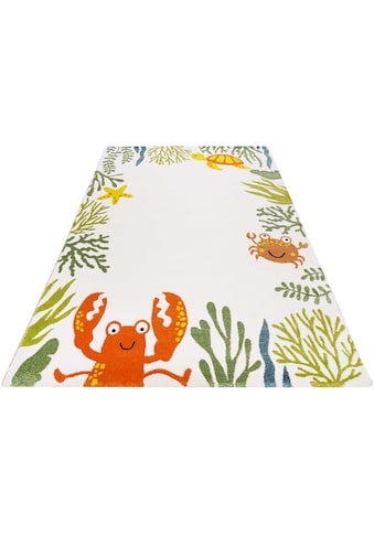 Kinderteppich »Waterworld ESP-21073«, rechteckig, buntes Strandmotiv, Kurzflor, Krabbe...