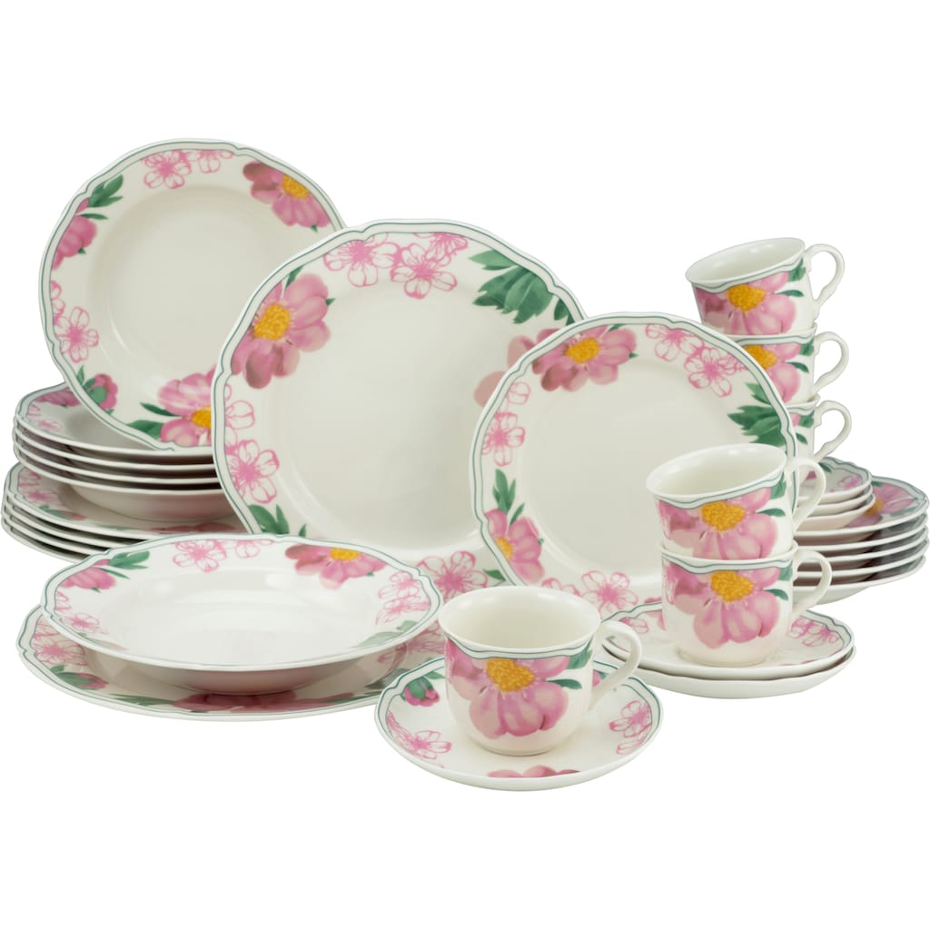 CreaTable Kombiservice »Geschirr-Set Rose«, (Set, 30 tlg., Kaffeeservice und Tafelservice im Set, für 6 Personen)