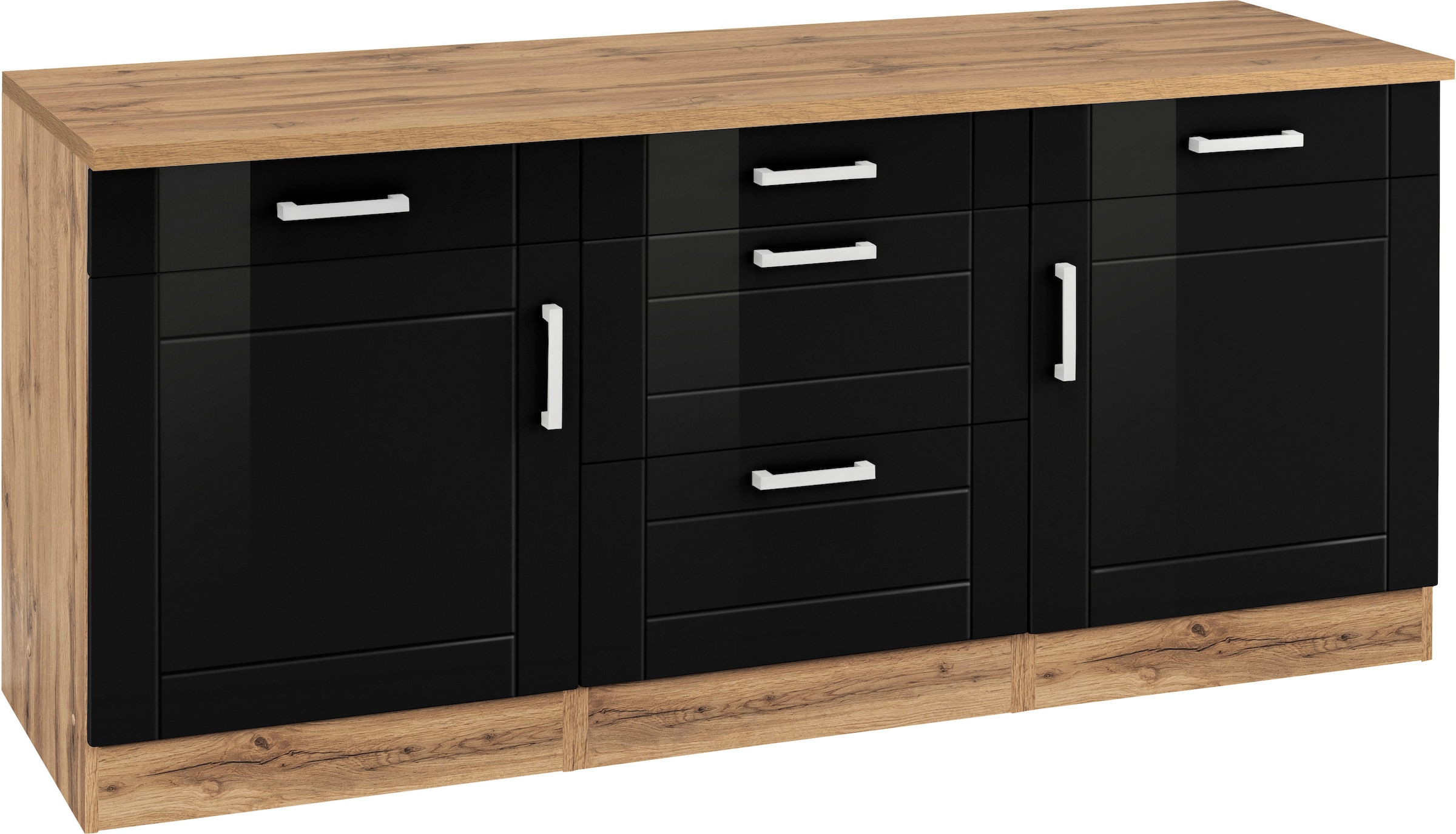 KOCHSTATION Unterschrank "KS-Tinnum", 180 cm breit, Metallgriffe, MDF Fronten, 3 Schubkästen, 2 Auszüge