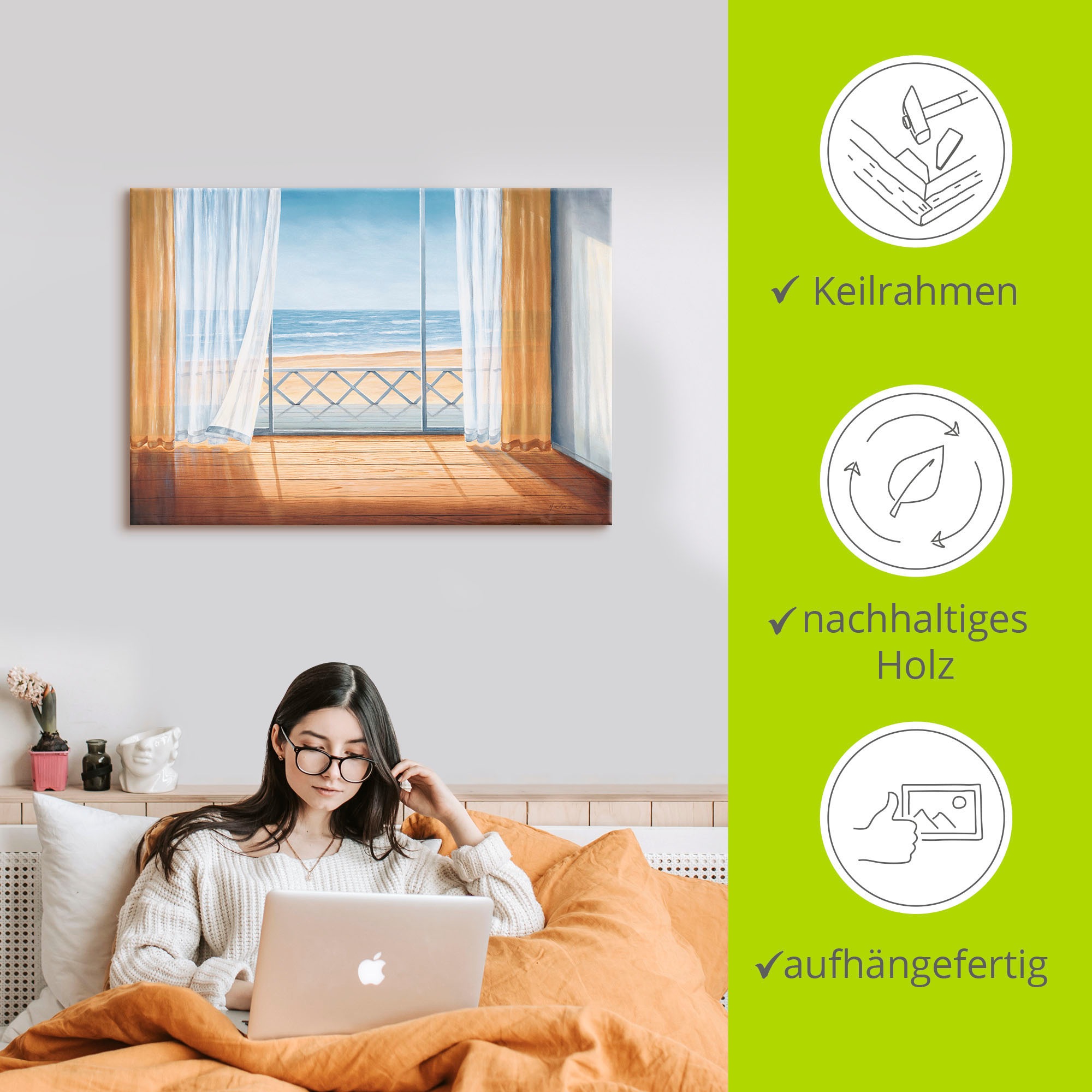 Artland Wandbild »Terrasse mit Meerblick«, Fensterblick, (1 St.), als Alubild, Outdoorbild, Leinwandbild in verschied. Größen