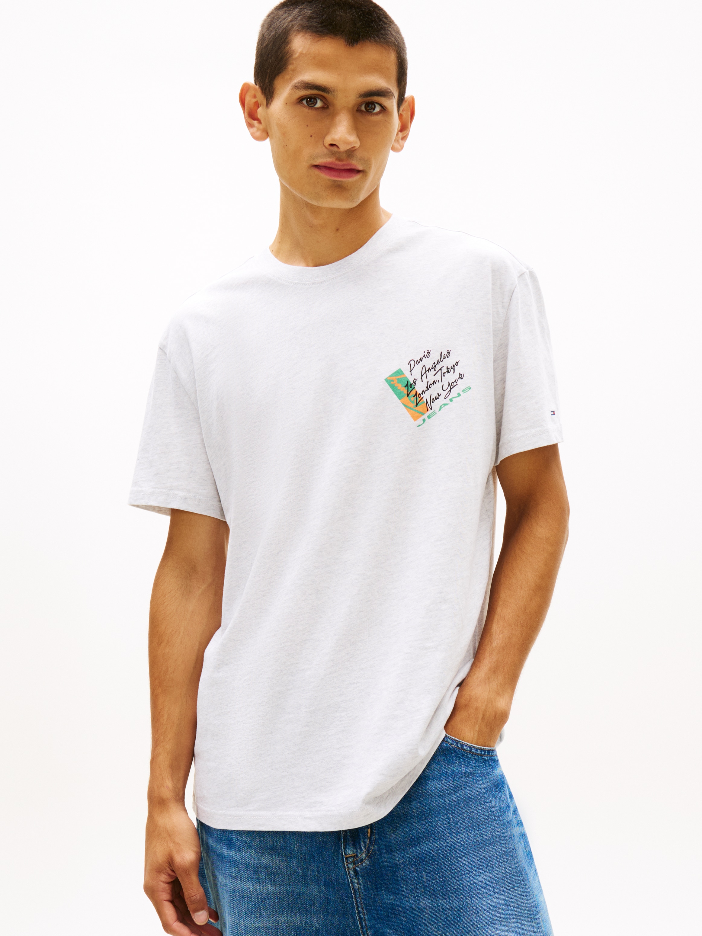 Tommy Jeans T-Shirt "TJM REGULAR FIT SIGN SHIFT" mit Label-Print, Baumwoll-Jersey